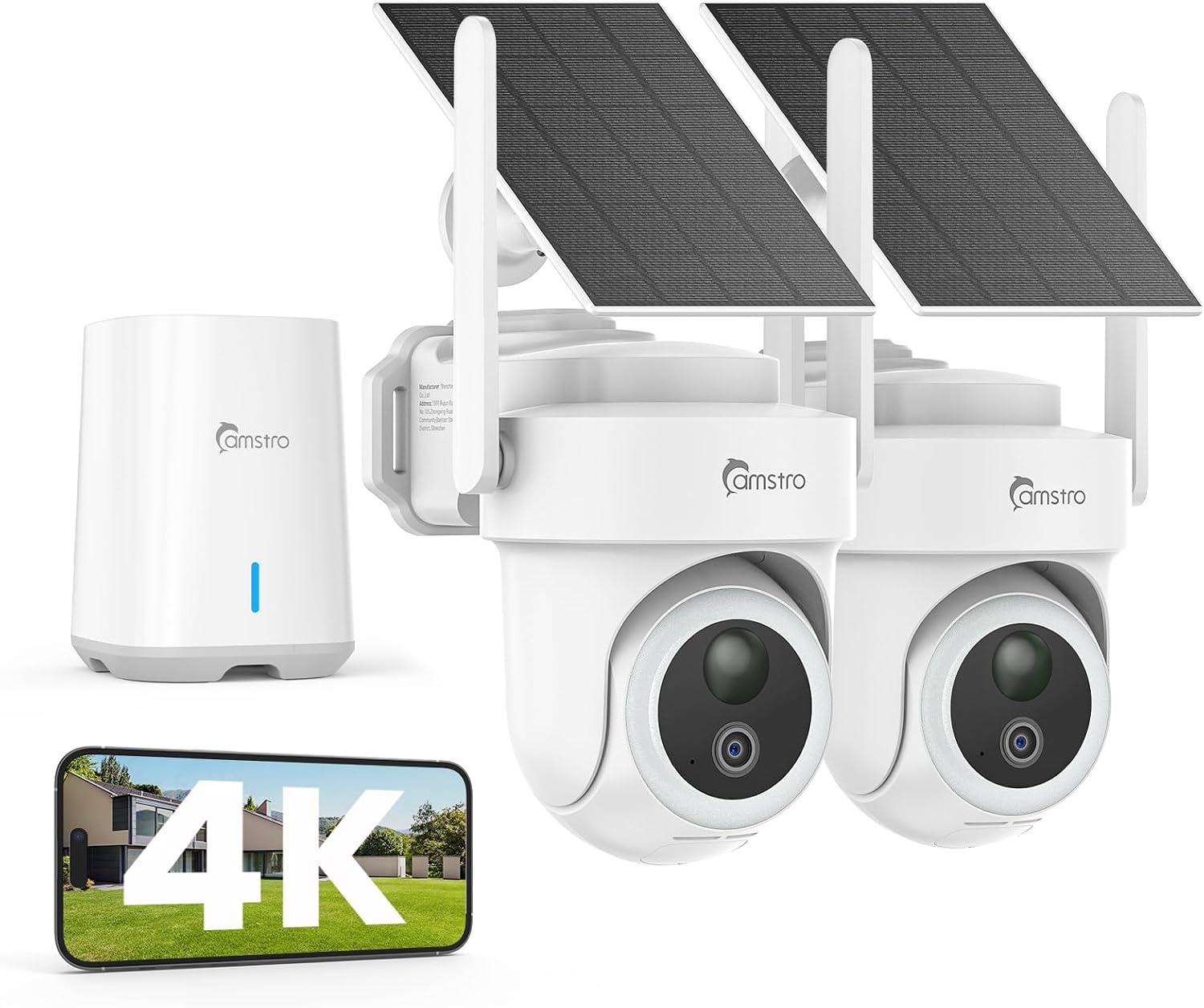 4K Security Cameras Wireless Outdoor No Subscription, 360° PTZ Home Security Cameras System, 64G Local Storage HomeBase, Human/Vehicle/Pet Recognition AI, Color Night Vision, 2 Cam-Kit