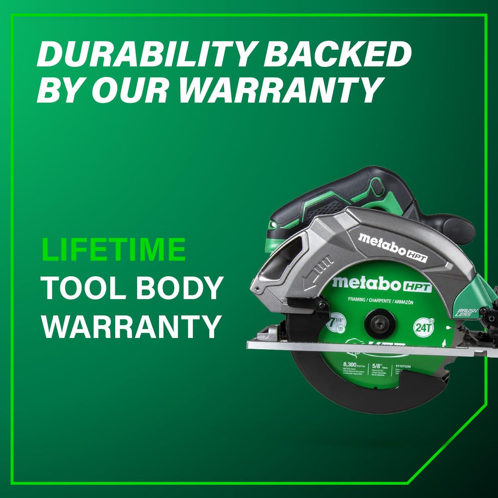 Metabo HPT 18V MultiVolt 7-1/4 Inch Cordless Circular Saw, High Torque, Lightweight Design, Up to 200 2x4 Cuts/Charge, Accepts 18V and 36V MultiVolt Metabo HPT Batteries, Tool Body Only, C1807DAQ4