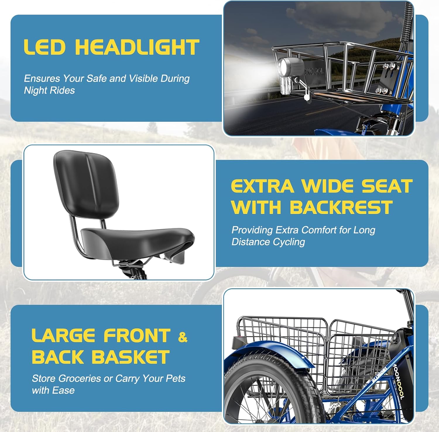 NAIZEA Electric Tricycle for Adults - 20' x 4' Fat Tire Electric Trike, 48V 500W Ebike, 3 Wheel Electric Bikes with Removable Battery, Aluminum Frame & Large Basket