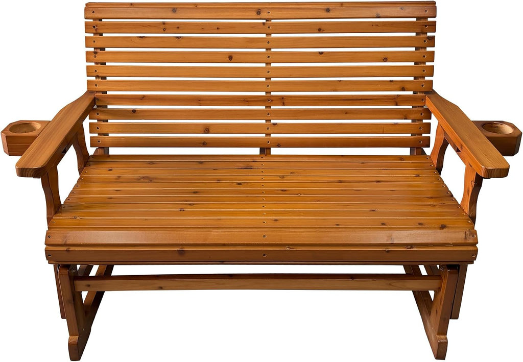 Fortune Candy Patio Glider with Cup Holders, High Roll Back and Deep Contoured Seat, Heavy Duty 800 Lb (Brown, 2-Seater)