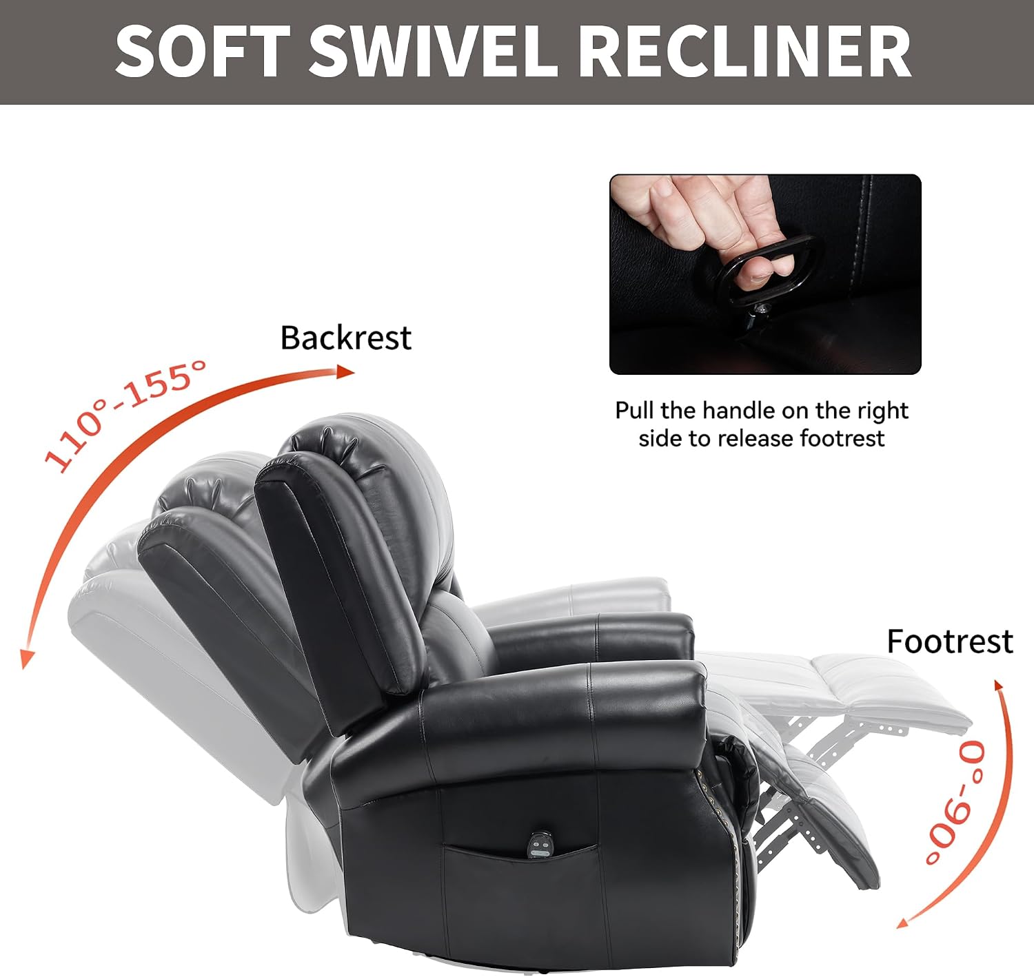 PELUMY Breathable Leather Swivel Rocking Recliner Chair for Adults, 360° Swivel Glider Rocker with Heat & Vibrating Massage, Lounge Chair for Living Room, Bedroom, Nursery (Black)