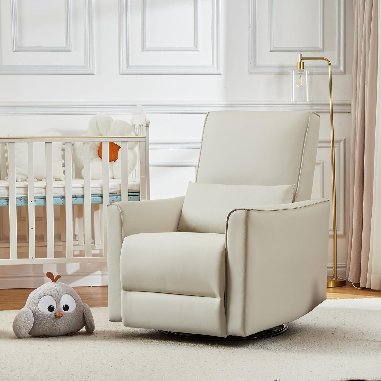 GAOMON Swivel Rocking Recliner Chair, Manual Leather Recliner Glider with Lumbar Support & Padded Armrest, Comfortable Rocker Nursery Single Sofa for Living Room and Bedroom (White)