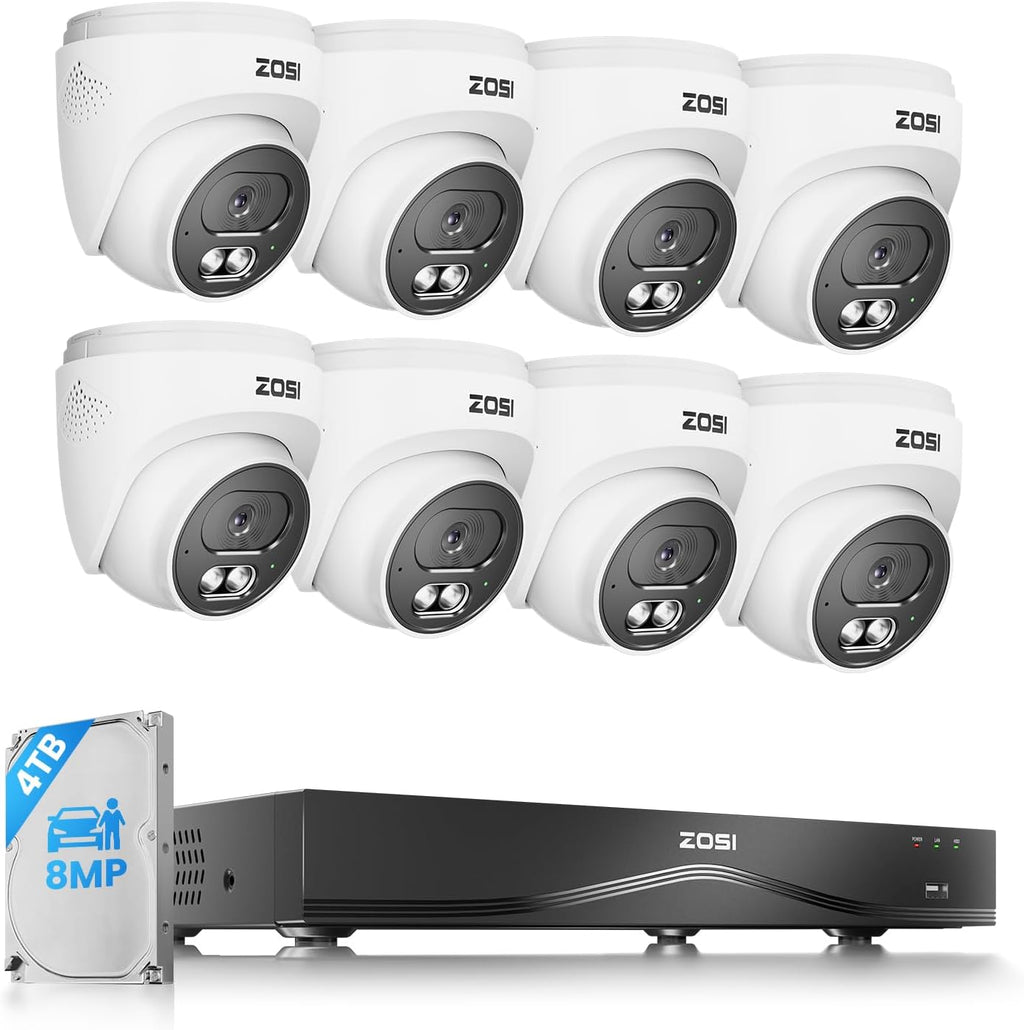 ZOSI C220 4K 8MP 16CH POE NVR Security Camera System (32CH Expandable), 8 x 8MP PoE IP Cameras Outdoor Indoor, 24/7 Recording, AI Human/Vehicle/Face Detection, Two-Way Talk, Night Vision, 4TB HDD