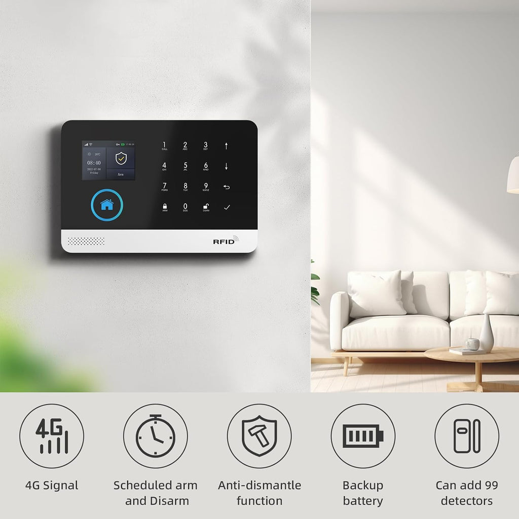 PGST Home Security Systems for House, Wireless Home Security Alarm System, Door/Window Sensor Motion Sensors with App Alert, WiFi+GSM 4G Home Alarm System No Subscription（103-F）