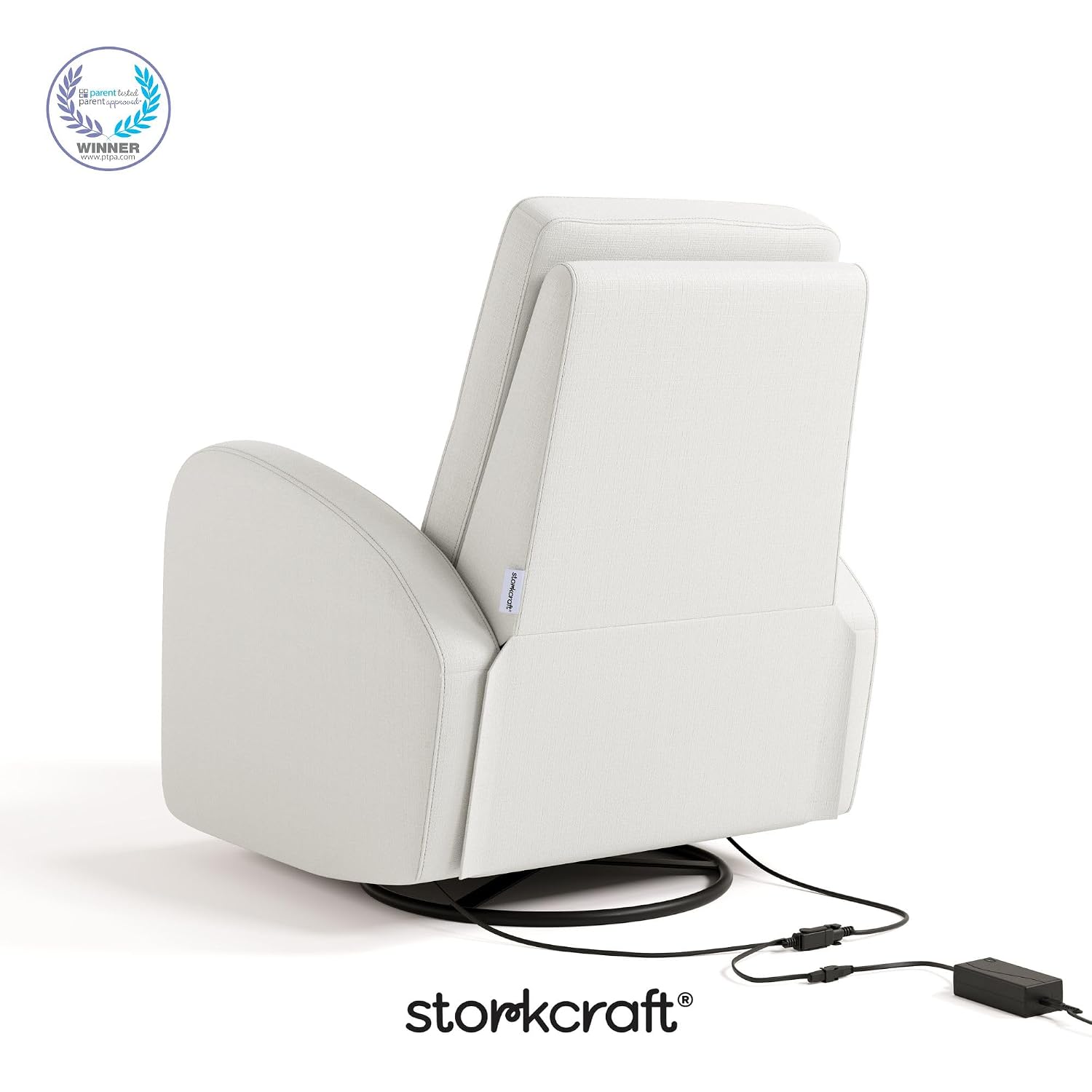 Storkcraft Santa Monica Power Recliner Swivel Glider (Ivory Basketweave) – Effortless Electronic Power Recline, USB-A & USB-C Charger