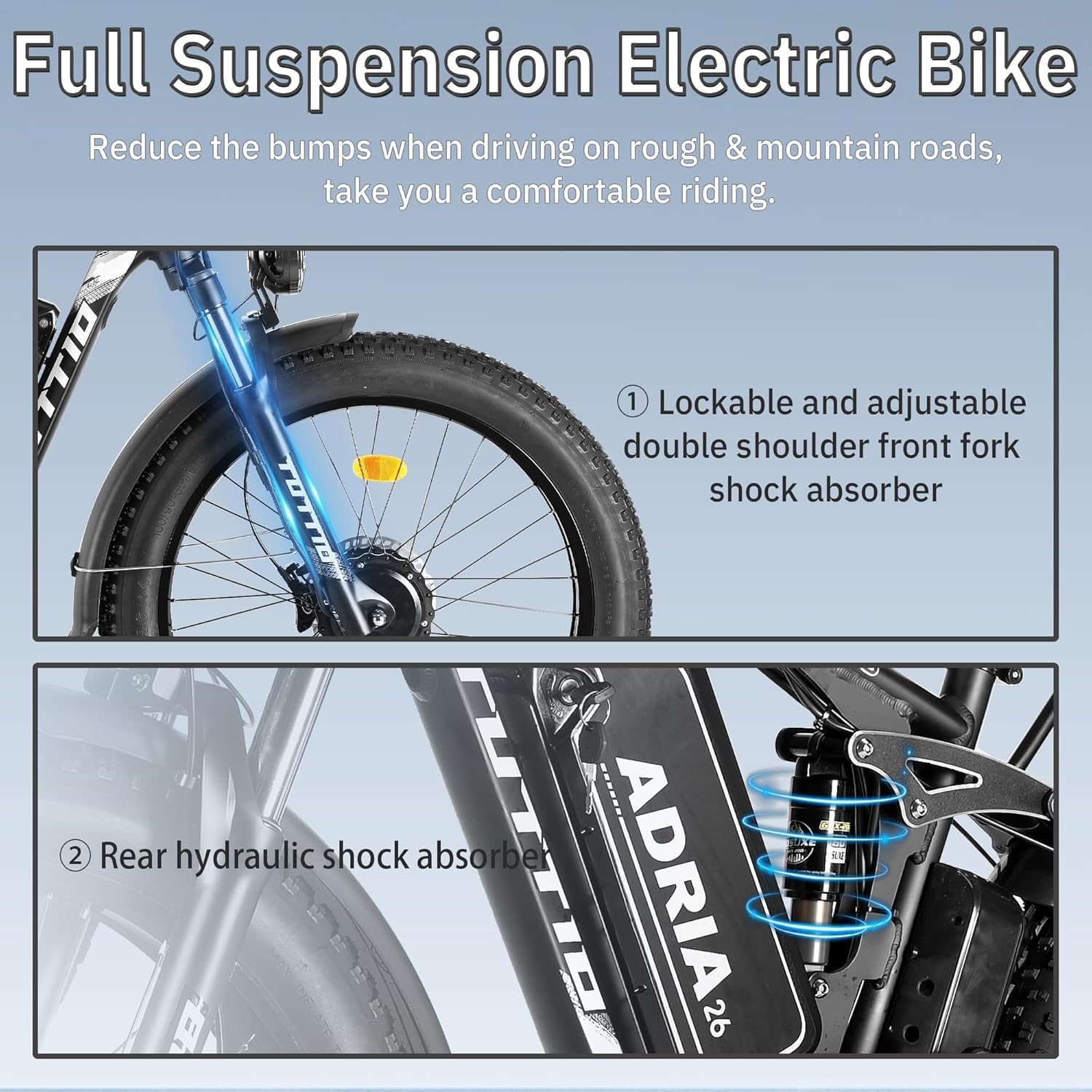 Tuttio-Adria26 6000W/5000W Peak Dual-Motor Ebike for Adults - 52V Fast Ebike, Long-Range Electric Bicycle, Full Suspension, 26 Inch Fat Tire Bike for Off-Road, Mountain, Snow, Hunting, Commuting