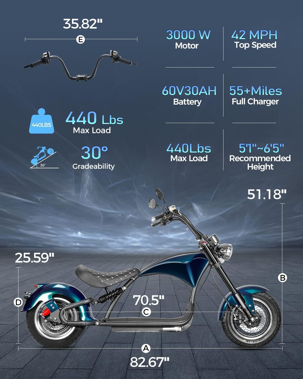 eAhora M1P Series 4000/3000W Electric Motorcycle for Adults, 55MPH Max Speed 60V 40Ah Battery with Fast Charger, 50+Mile Long Range,Full Suspension & Disc Brakes, Street Legal City Scooter Moped