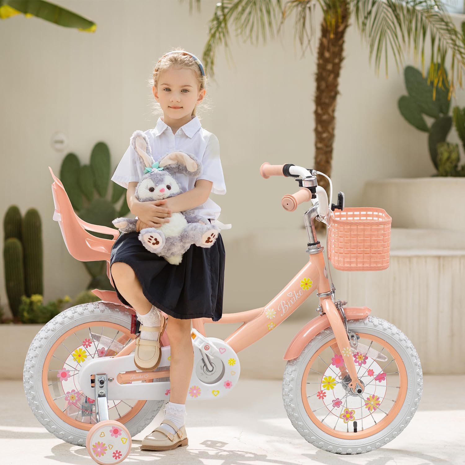 Bixike Girls Bike with Basket for Toddlers and Kids Aged 3-14 Years Old, 12 14 16 18 Inch with Training Wheels & Doll Seat, 20 Inch with Kickstand & Rear Rack, Princess Style Bicycle for Gift.