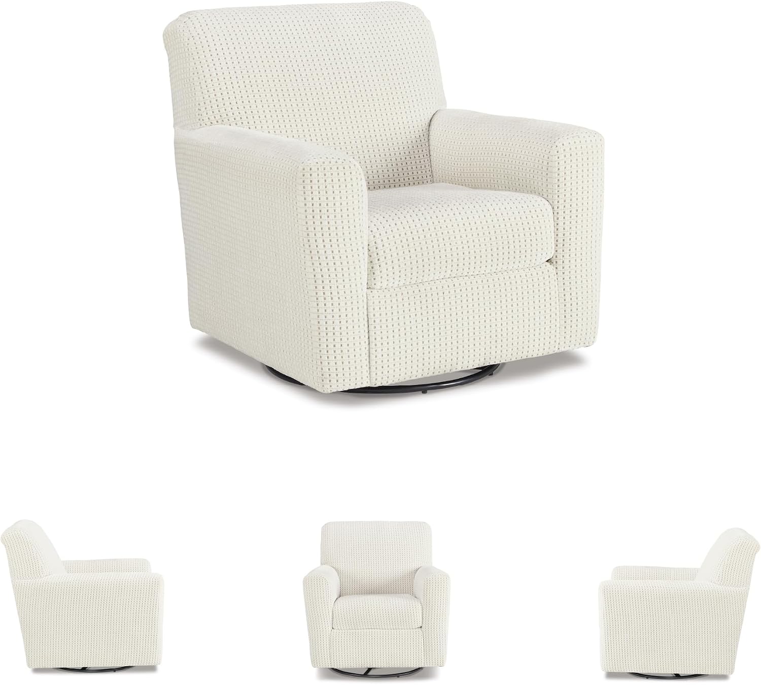 Signature Design by Ashley Herstow Casual Polka Dot Upholstered Swivel Glider Accent Chair, White & Beige