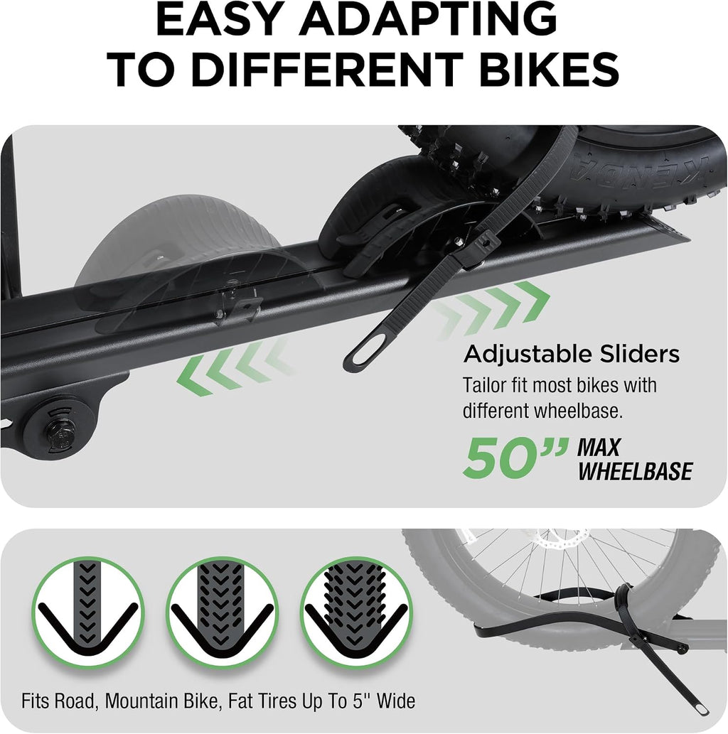 Young 100LBS. Capacity Aluminum 1-Ebike Rack for Bicycles and Electric Bikes, fits Car SUV Van RV and Trailer with 2' Receiver, Fits up to 5' Fat Tire Width and 50' Wheelbase