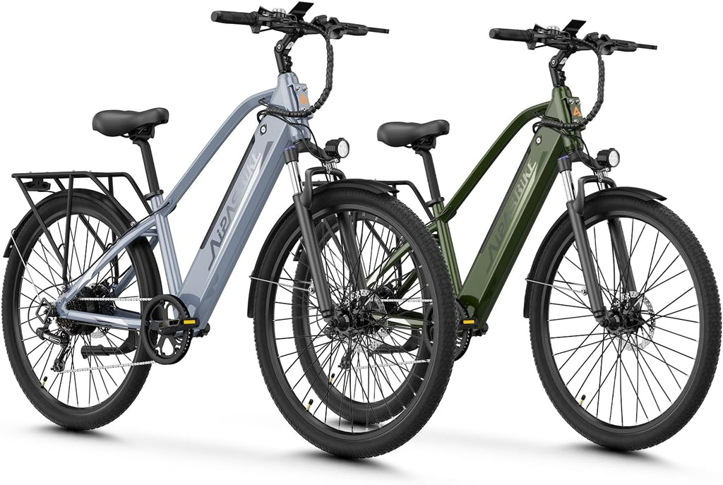 Aipas Electric Bike for Adults with 1100W Motor Peak, 48V 12.8Ah Battery, Max 62 Miles 28MPH, 26' Electric Commuter Bike with 7-Speed and Suspension System