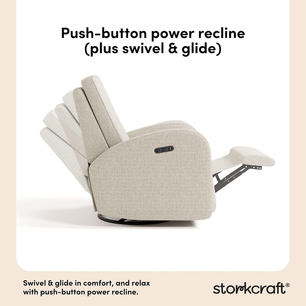 Storkcraft Santa Monica Power Recliner Swivel Glider (Dune Basketweave) – Effortless Electronic Power Recline, USB-A & USB-C Charger