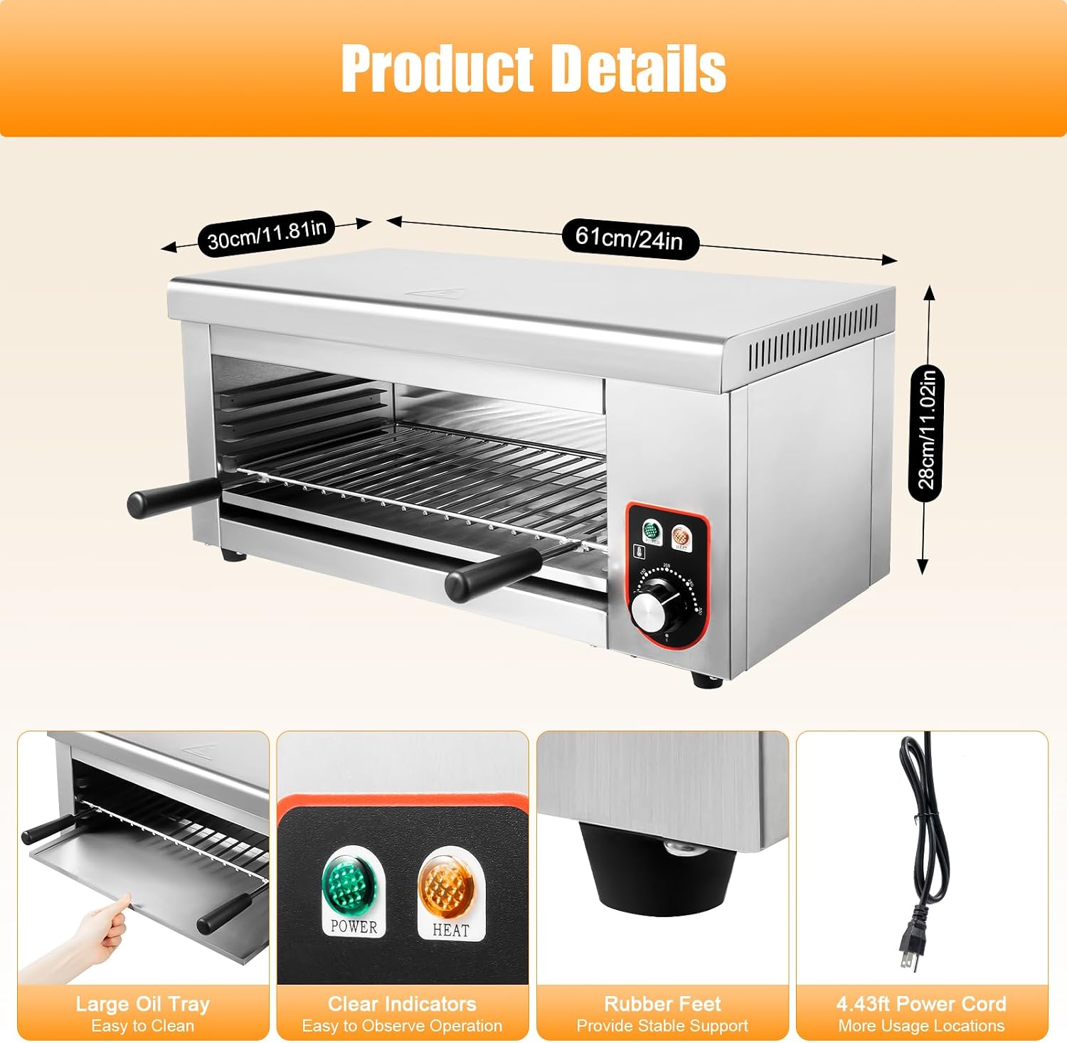 1500W 110V Electric Cheese Melter Cheesemelter Stainless Steel Cheese Melting Machine Countertop Salamander Broiler Grill Commercial Household Electric Wall-Mounted BBQ Gril