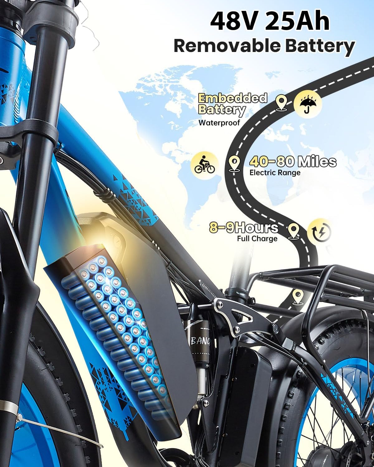 Peak 3000W Dual Motor Ebike for Adults, 48V 25AH Long Range Electric Mountain Bike, 30-34MPH Step-Thru Unlocked Electric Bike, 24'Fat Tires & Full Suspension,Conquer Mountains, Snow, Sand & Roads,Blue