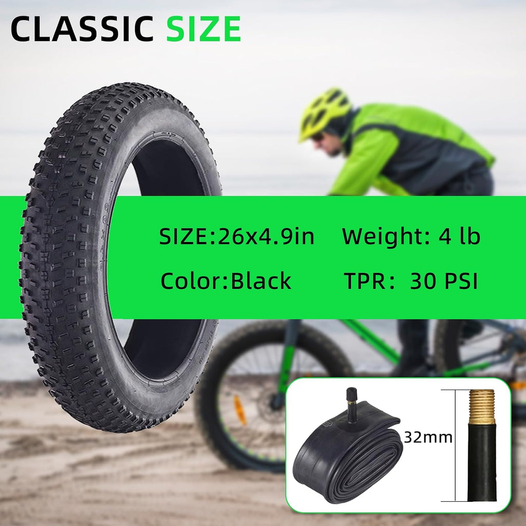 26 x 4.0/26 x 4.9 Inch Fat Tire Bike with Inner Tubes Kit:Replacement Adult Electric Bike Tire and Folding Inner Tube Set Compatible Wide Mountain Snow Tires,2 Pcs