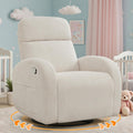 Glider Recliner for Nursery, Swivel Rocker Recliner with 2 Pockets for New Mother, Corduroy Manual Roking Recliners for Living Room, Bedroom, Cream White