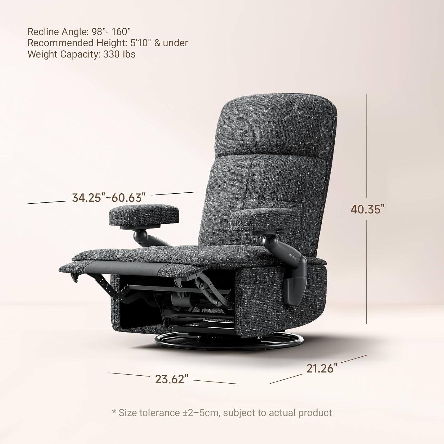 MAMAZING Lullacloud Swivel Rocker Recliner Chair for Adults with Adjustable Armrests & Headrest, Glider Rocking Chair Indoor with Removable Cover, Reading Chair with a Cushion for Living Room Bedroom