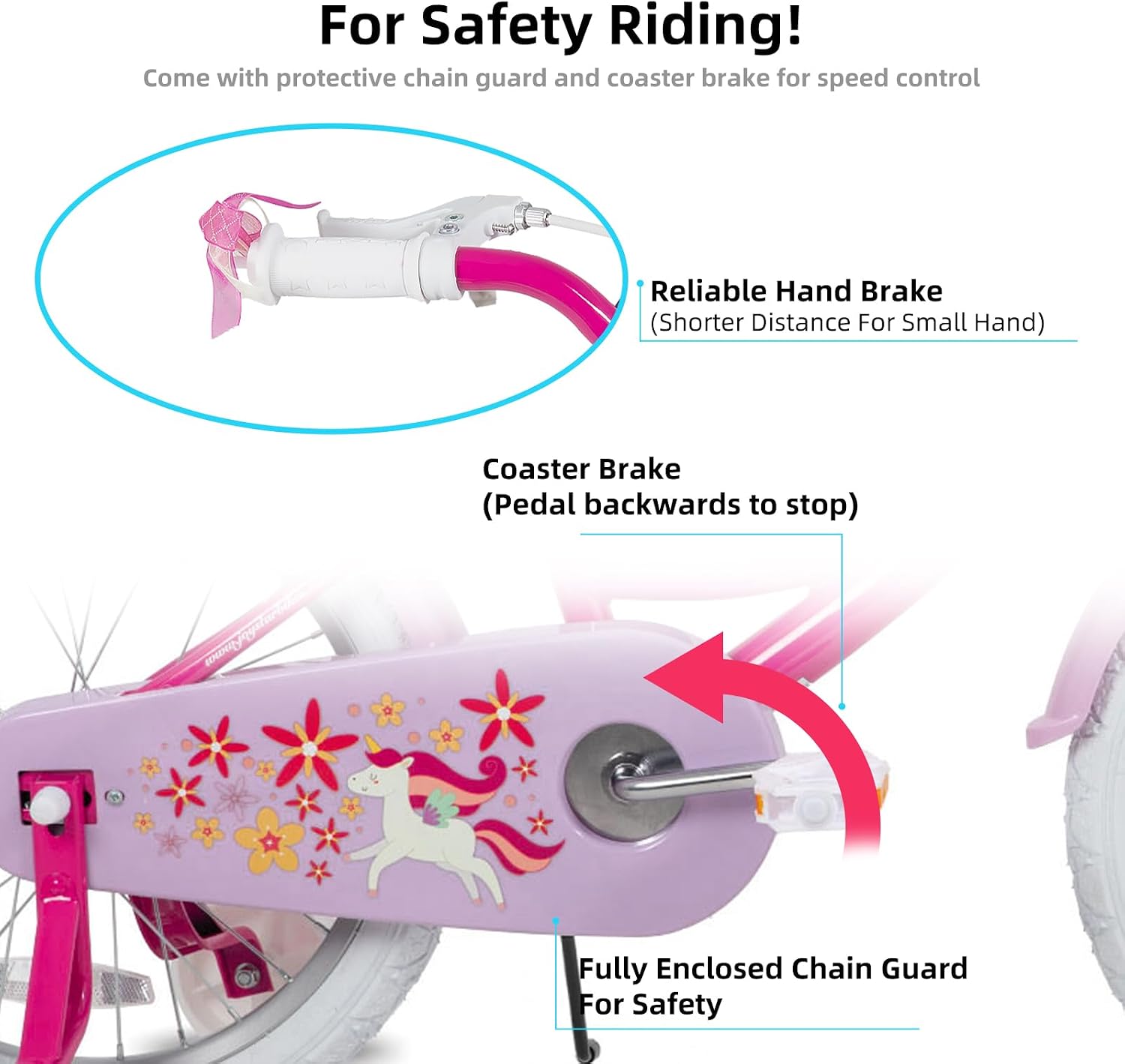 JOYSTAR Unicorn Kids Bike for Girls Ages 2-9 Years Old, 12 14 16 18 Inch Kids Bike with Training Wheels, Doll Seat, Streamers and Basket, Toddler Girl Bicycle, Multiple Colors