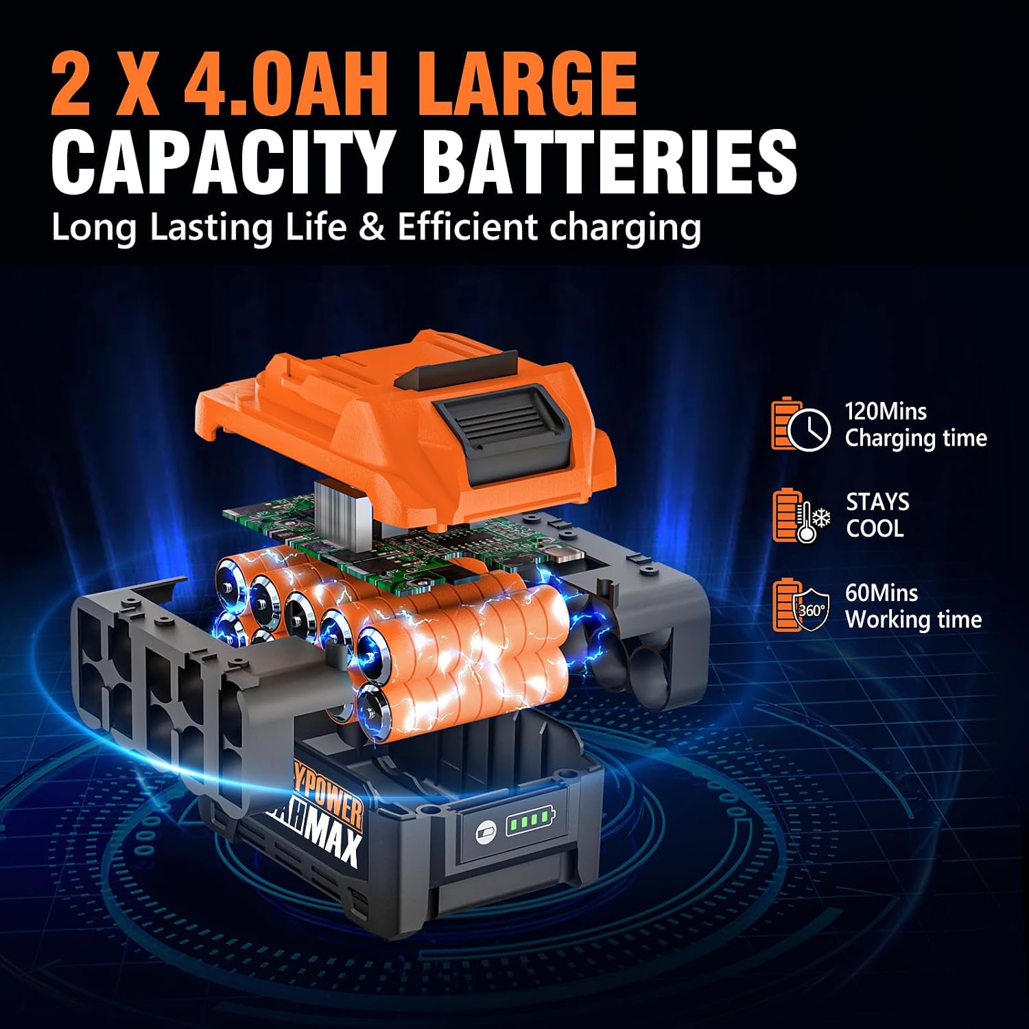ALLOYPOWER Cordless Brushless Impact Wrench, 1475 ft-lbs (2000N.m), 1/2 High Torque power impact gun, 3-Mode Speed, 2*4000mAh Battery, 3 Sockets, Electric Impact Wrench Set for Car Tire Truck RV Mower