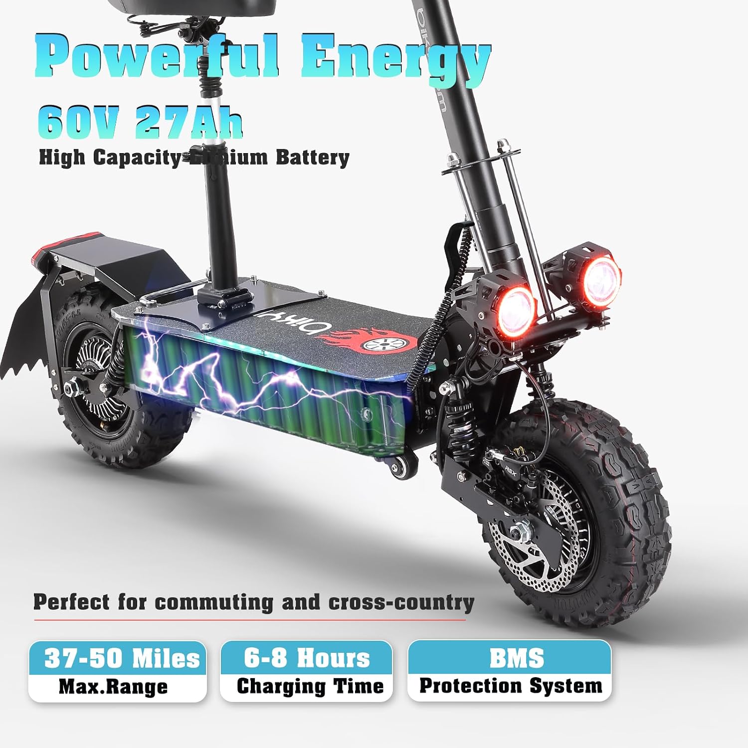 Electric Scooter for Adults, 5600W/1500W/1200W/800W Motor Fast Electric Scooter, 46/40/35 MPH Top Speed, 27Ah/20.8Ah/15.6Ah Battery, 10/11' Off Road Tire Foldable E-Scooter for Commuter Outdoor campus