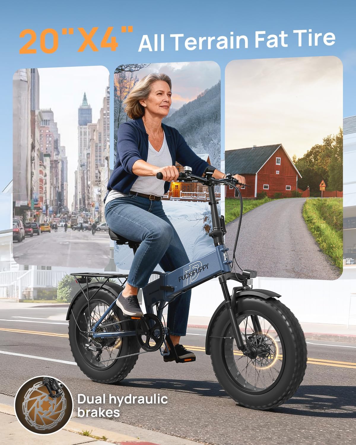 PUCKIPUPPY Folding Electric Bike, 960W Peak Foldable Ebike, 48V 15AH Battery Electric Bike for Adults, 20' Fat Tire, 7 Speed, 28MPH, 70Miles Range, Front Suspension, LCD Display, Dachshund