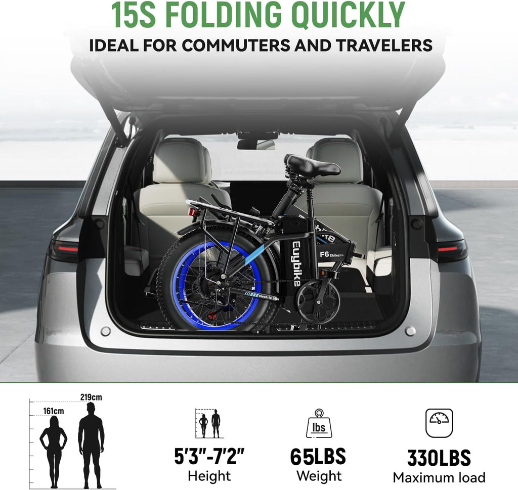 1000W Folding Electric Bike,48V 20AH Removable Battery E Bike,80 Miles Max Range Electric Bike for Adults,20' Fat Tire Foldable ebike,Adult Electric Bicycle for Commute Beach Snow