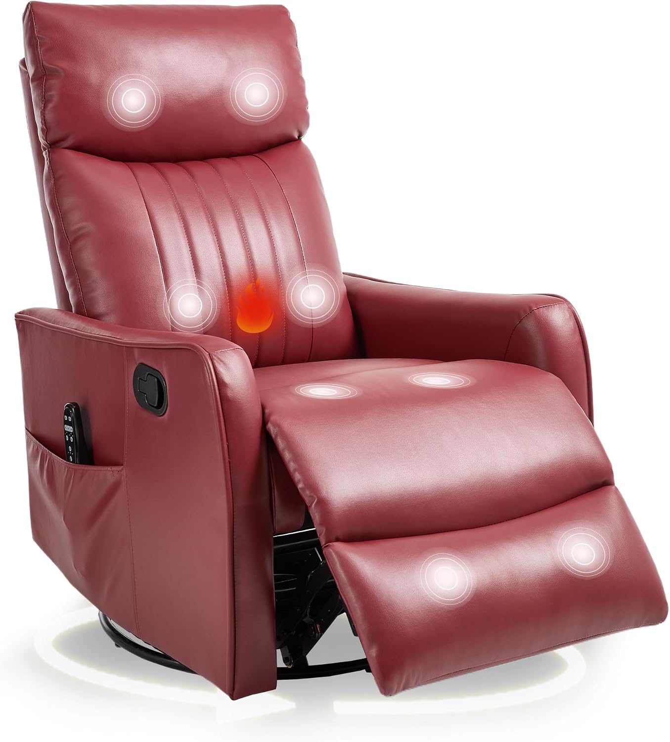 cinkehome Heated Massage Swivel Rocker Recliner Chair for Nursery - Small Space Reclining Chair with Lumbar Support, 360° Swivel & Gentle Rocking, Ergonomic High Back Faux Leather Red