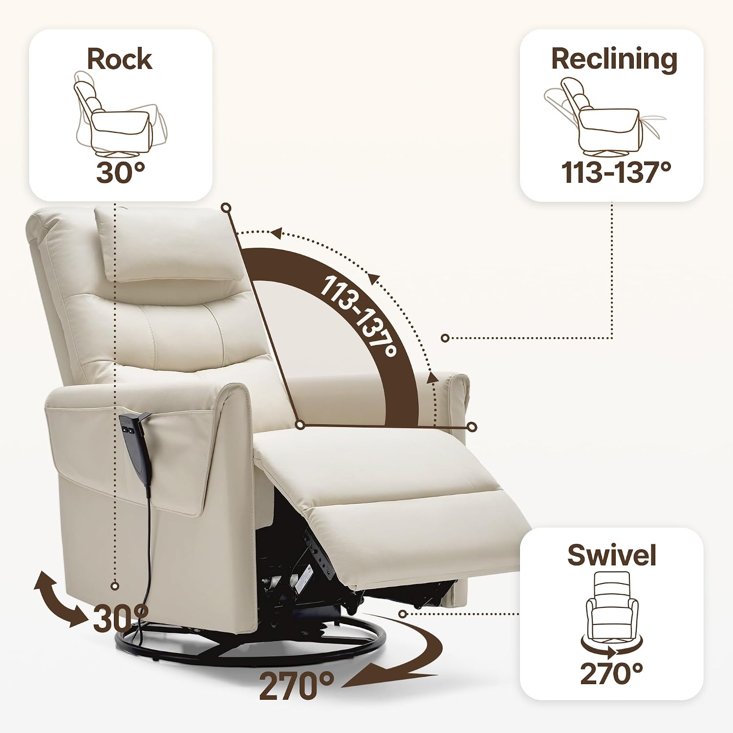 AIRSKY Genuine Leather Recliner Chair, Power Recliner Chair, Italian Water-Washing Process,Single Sofa for Living Room,Swivel Rocker Recliner, Lazy Boy Recliner Chairs, P1 (Beige)