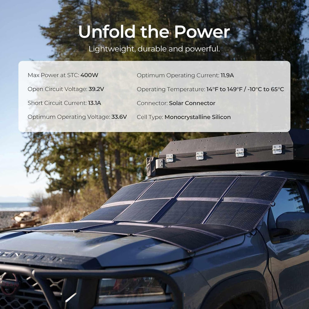 Renogy 400 Watt Solar Panel Blanket, N-Type Portable Foldable Solar Panels 25% High Efficiency, Lightweight 16-Fold Space-Save, Fast Setup for Camping, RV, SUV, Pickup Truck, Marine, Off-Grid Outdoor