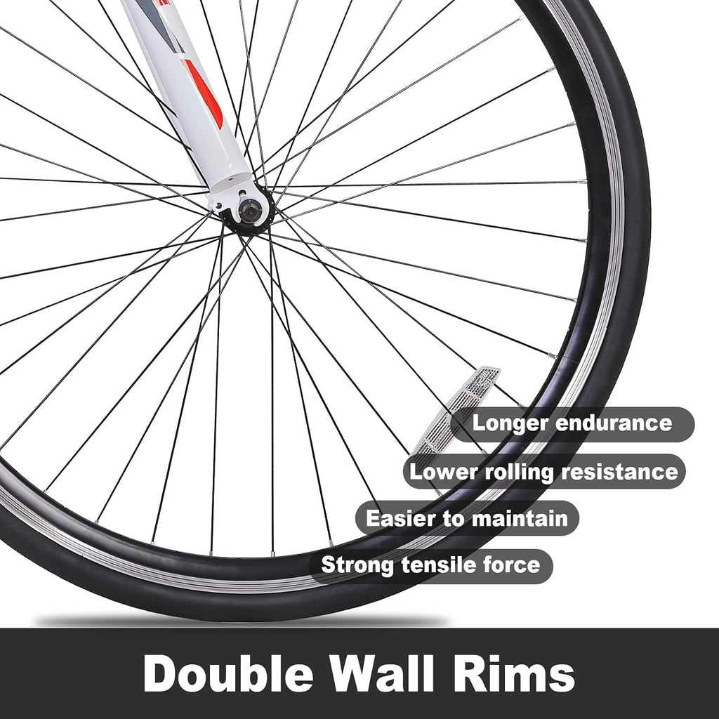 WEIZE 700C Hybrid Bike for Adults, 14 Speed Road Bike, City Commuter Bicycle with Caliper Brakes, High-Carbon Steel Racing Adult Bike, Urban Adult Bicycle for Men and Women