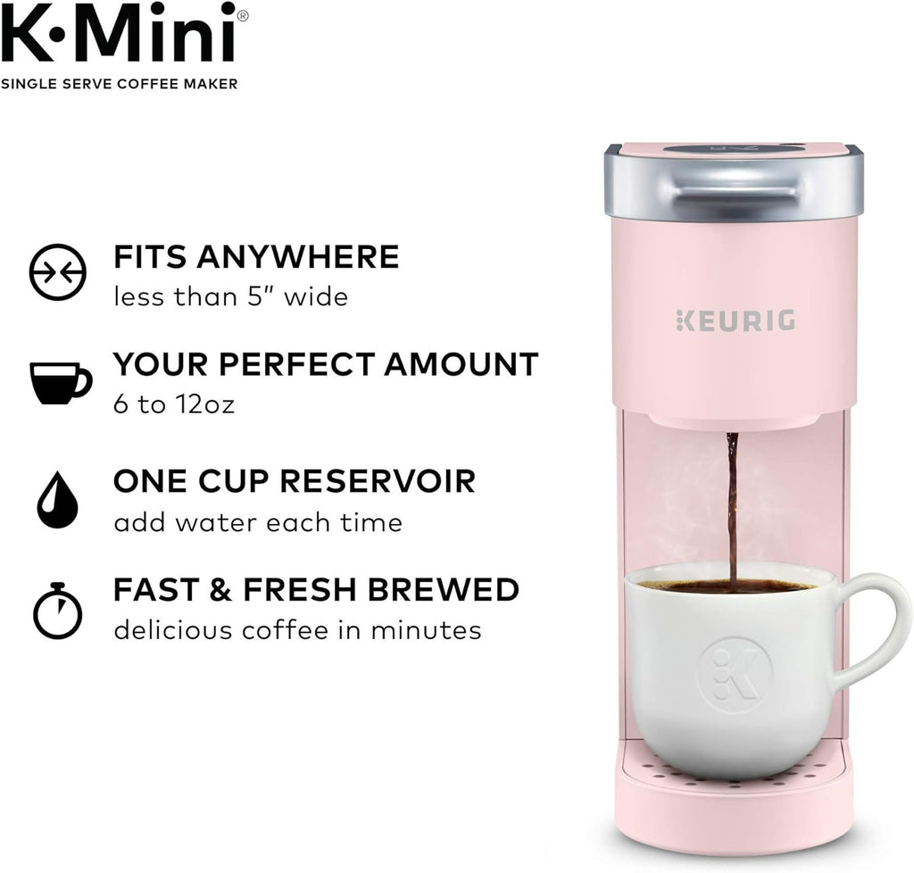 Nostalgia Retro Countertop Microwave Oven, 0.9 Cu. Ft. 800-Watts, Child Lock, Cu.Ft, Pink & Keurig K-Mini Coffee Maker, Single Serve K-Cup Pod Coffee Brewer, 6 to 12 oz. Brew Sizes, Dusty Rose