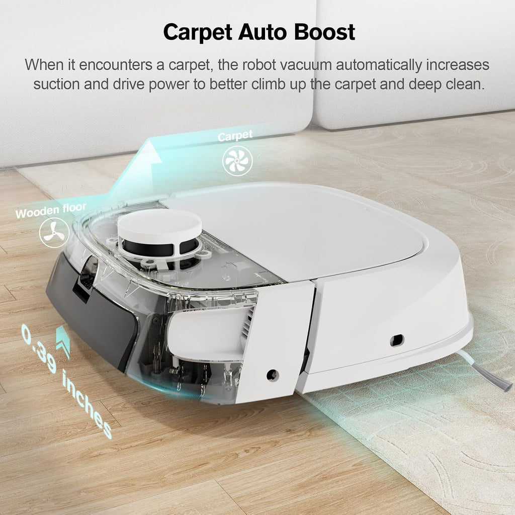 Robot Vacuum and Mop Combo, LiDAR Mapping Robotic Vacuum Cleaner for Pet Hair, Vacuum & Mop at the Same Time, No-Go Zones, Room Select, Multi-Floor Maps, 240-Min Runtime, App & Voice Control (2.4GHz)