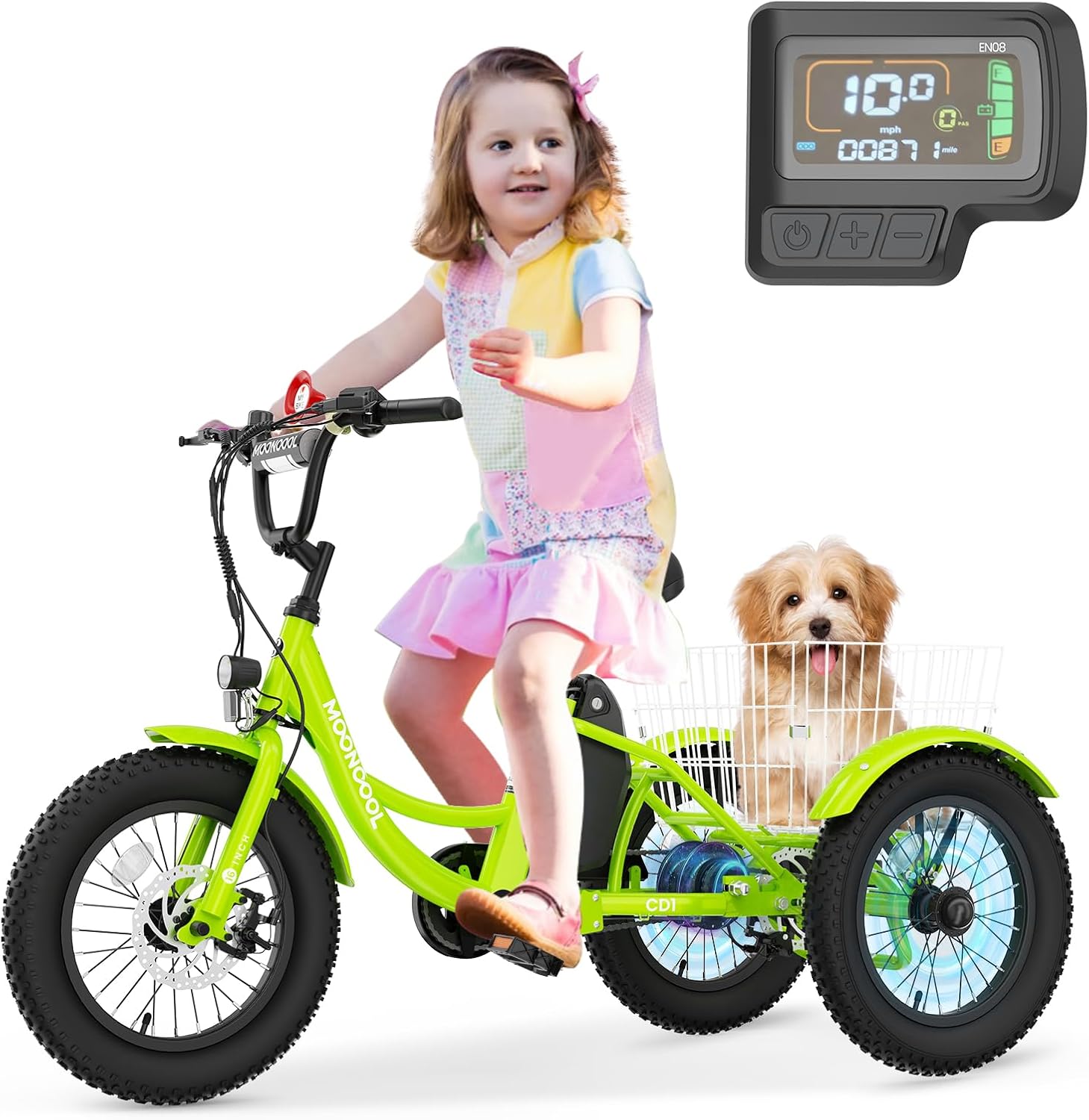 LILYPELLE Electric Tricycle for Youth, 250W Aluminum Frame Electric Tricycle Etrike, 16IN 3 Wheels Electric Bicycle Bikes, 3.0 Fat Tire Electric Trike with Removable Battery and Rear Basket