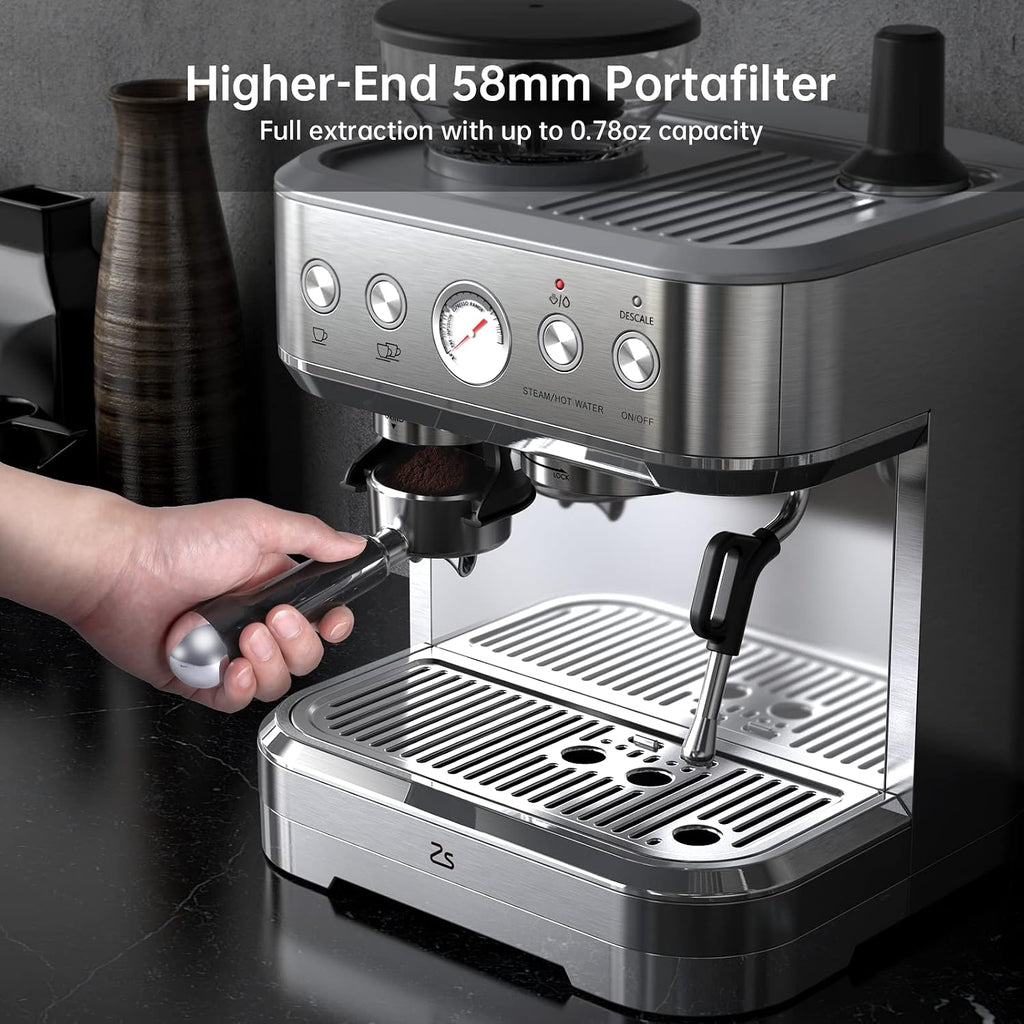 Garvee Espresso Machine with Milk Frother, All in One Cappuccino Latte Coffee Maker for Home Barista, Built-In Bean Grinder, 85 oz Removable Water Tank, Gifts for Dad Mom Coffee Lover