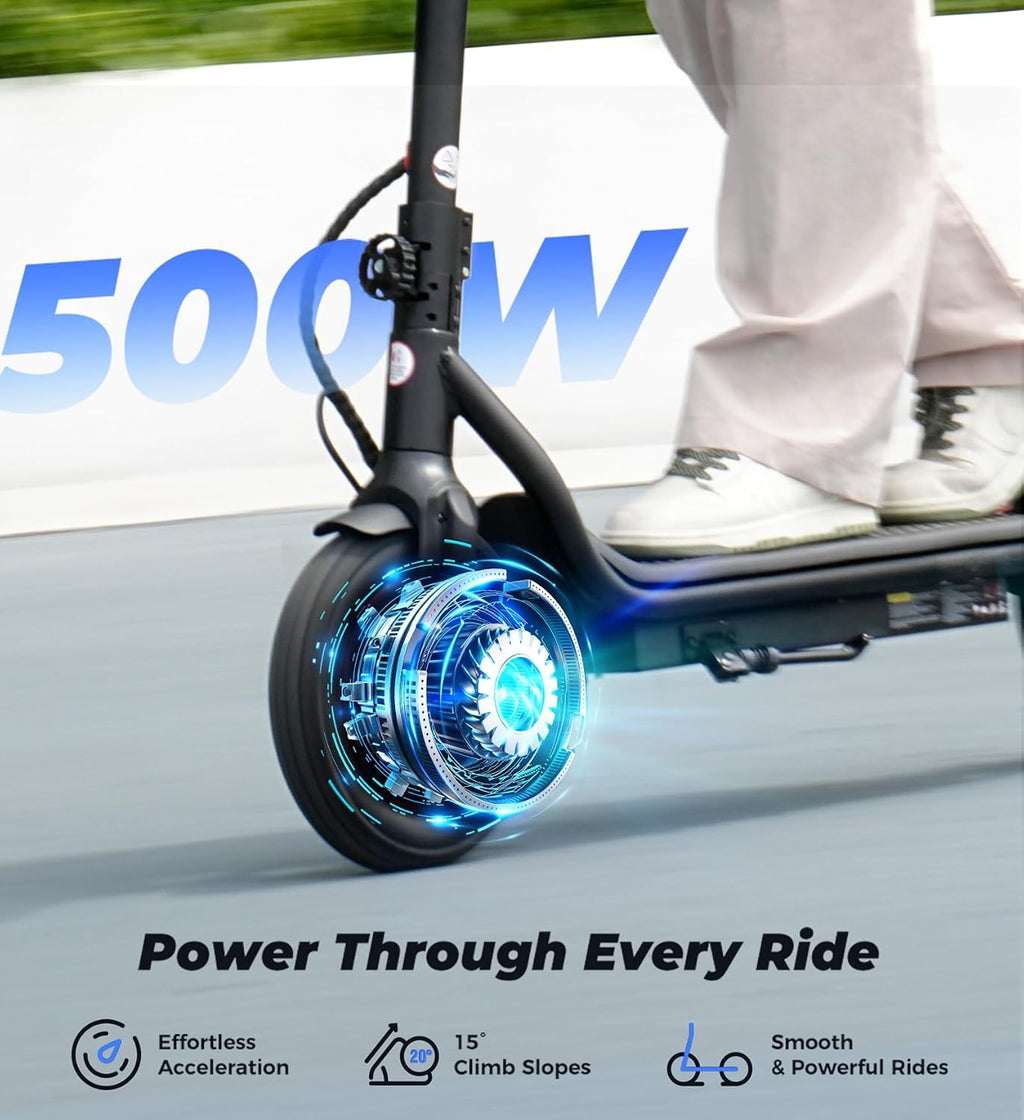 Electric Scooter, 23 Miles, 22 MPH Top Speed Electric Scooter for Adults, 500W Powerful Motor,10'/8.5' Pneumatic Tires Commuting Scooter, Foldable Escooter for Commuting & Campus Use