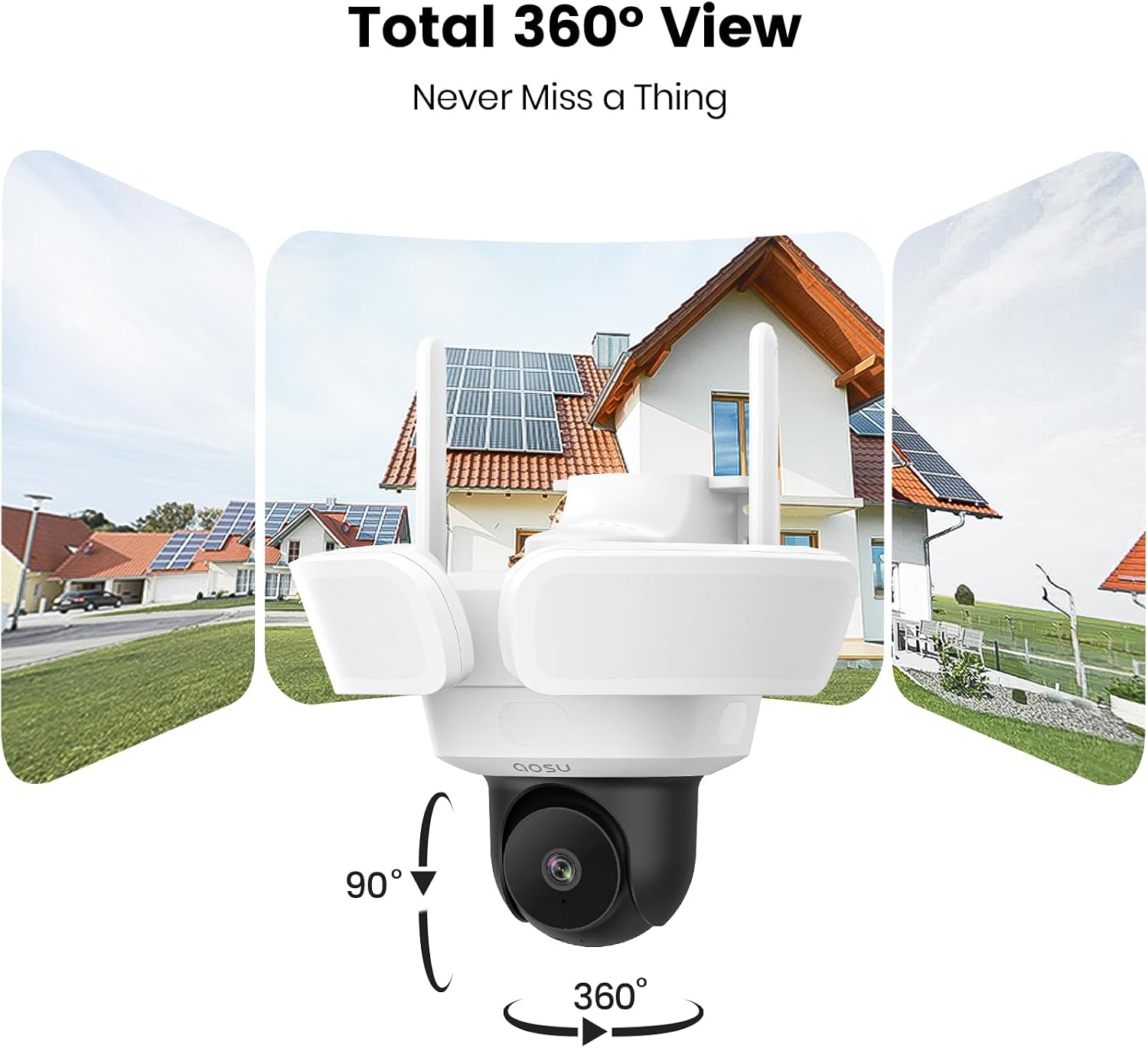 aosu Floodlight Camera Wired, 3K UHD Security Camera Outdoor, 360° Coverage Surveillance, 24/7 Recording, Motion Detection, 2600-Lumen Motion-Activated Floodlight, Color Night Vision