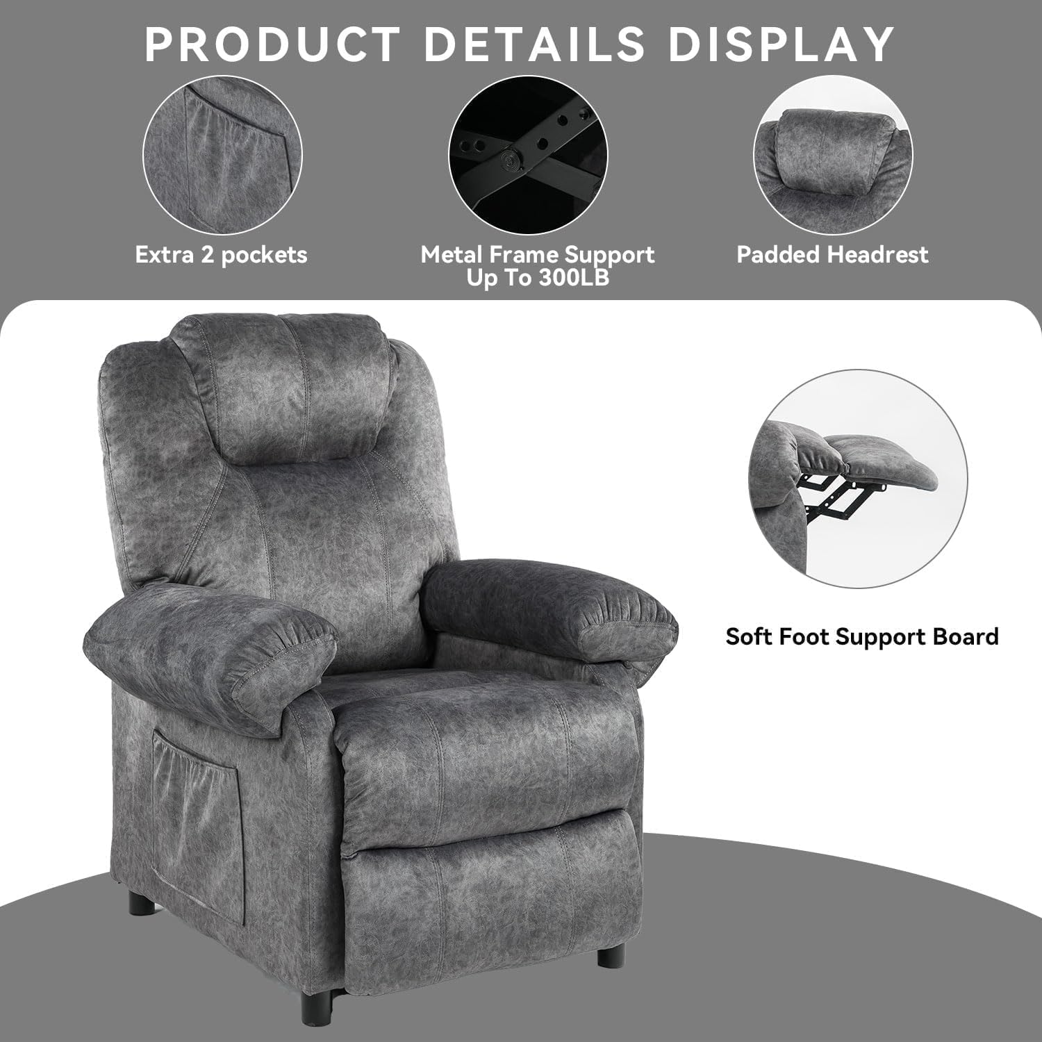 Pushback Massage Recliner Chairs with Heat for Adult, Fabric Reclining Chair, Small Manual Recliner Chair for Small Places, Home Theater Seating Lounge Chair for Living Room, Grey