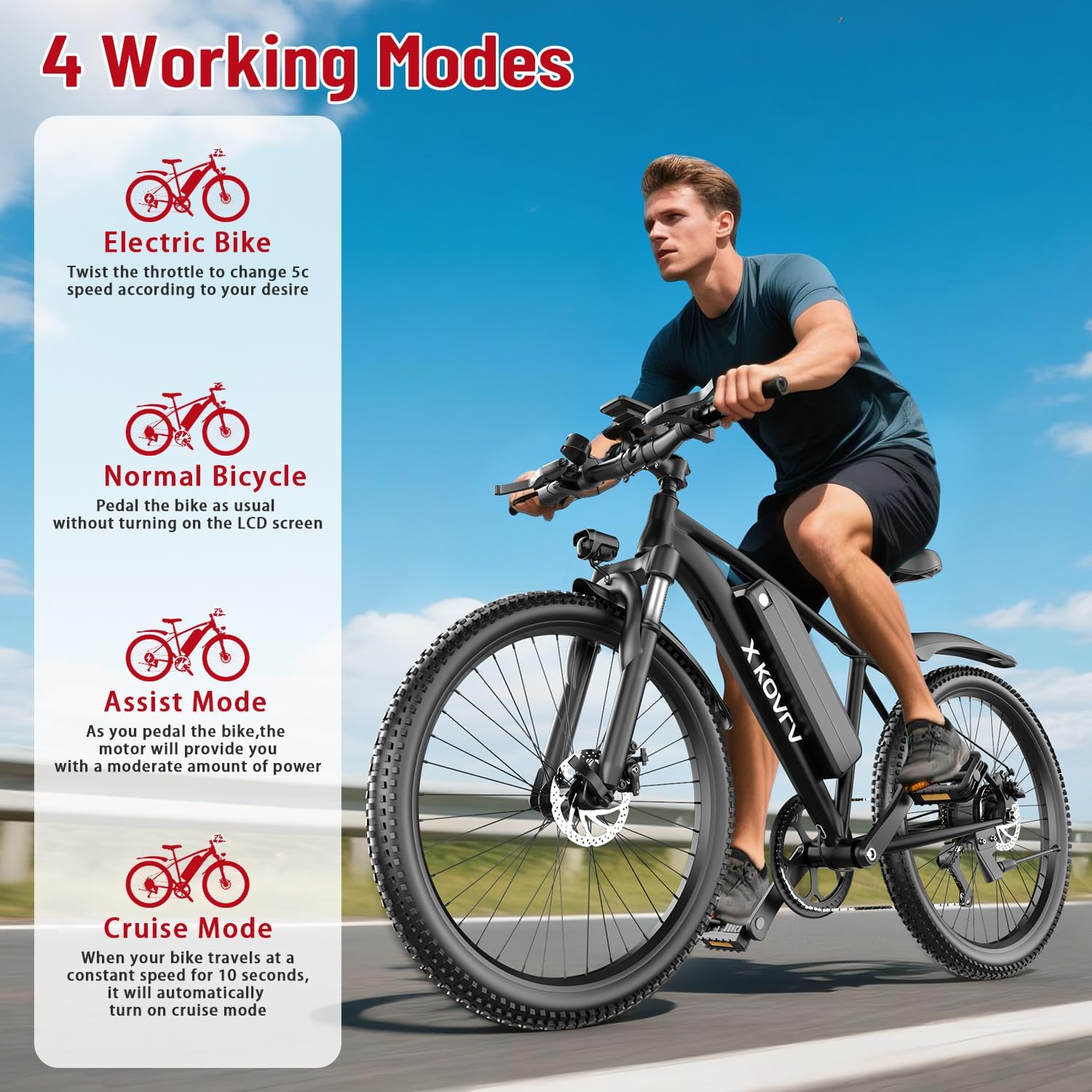 Electric Bike for Adults，1000W Electric Mountain Ebike，25MPH 40Miles,Electric Dirt Bike, 7-Speed, 26' Tires,Removable Battery, Shock Absorber, Commuter E-Bike.