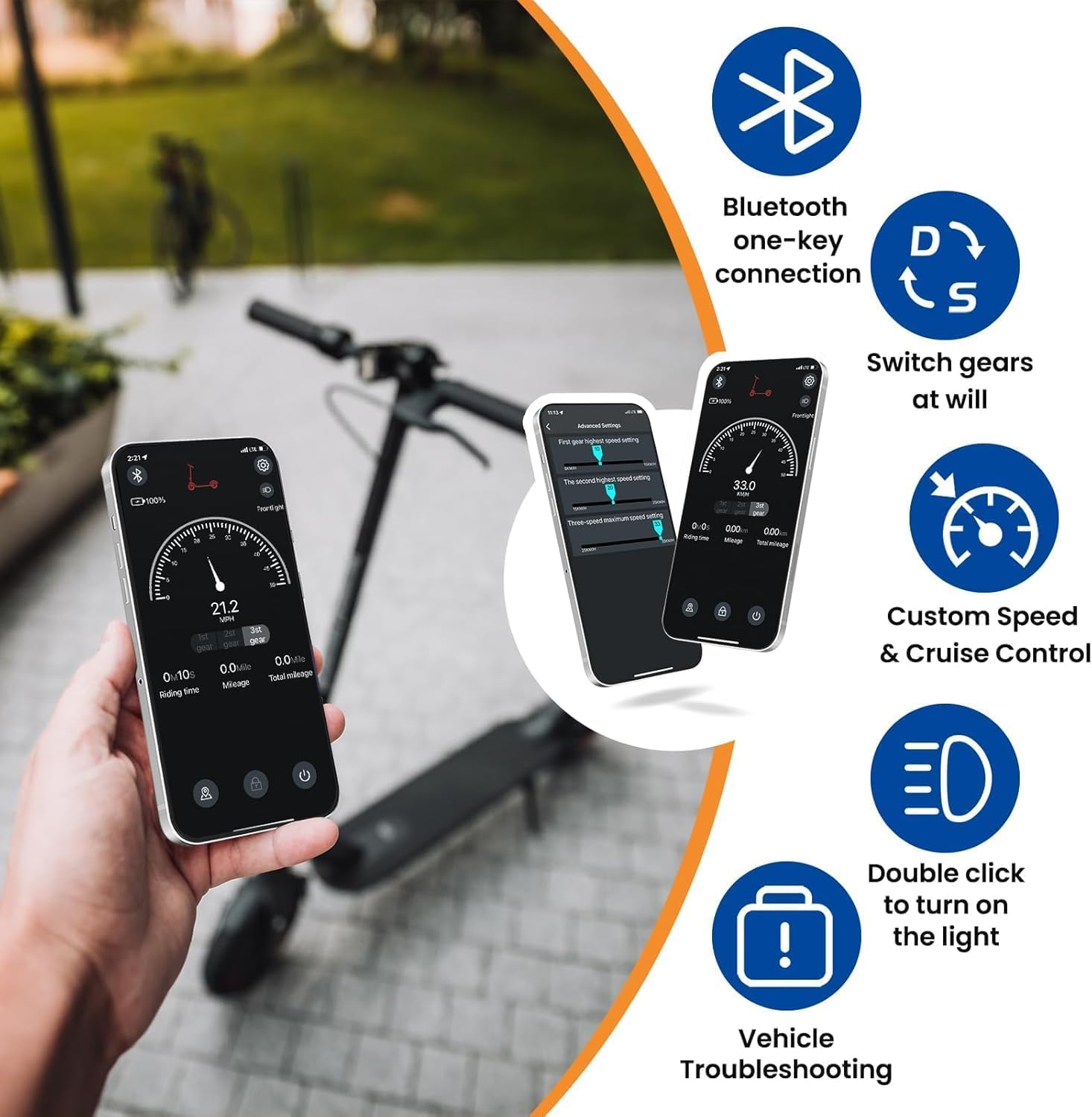 Electric Scooter, 500W Motor, Top Speed 19MPH, 21 Miles Long Range, Foldable Electric Scooter for Adults with Dual Brakes and App Control, 8.5'' Puncture-Proof Tire, Commuting E Scooter