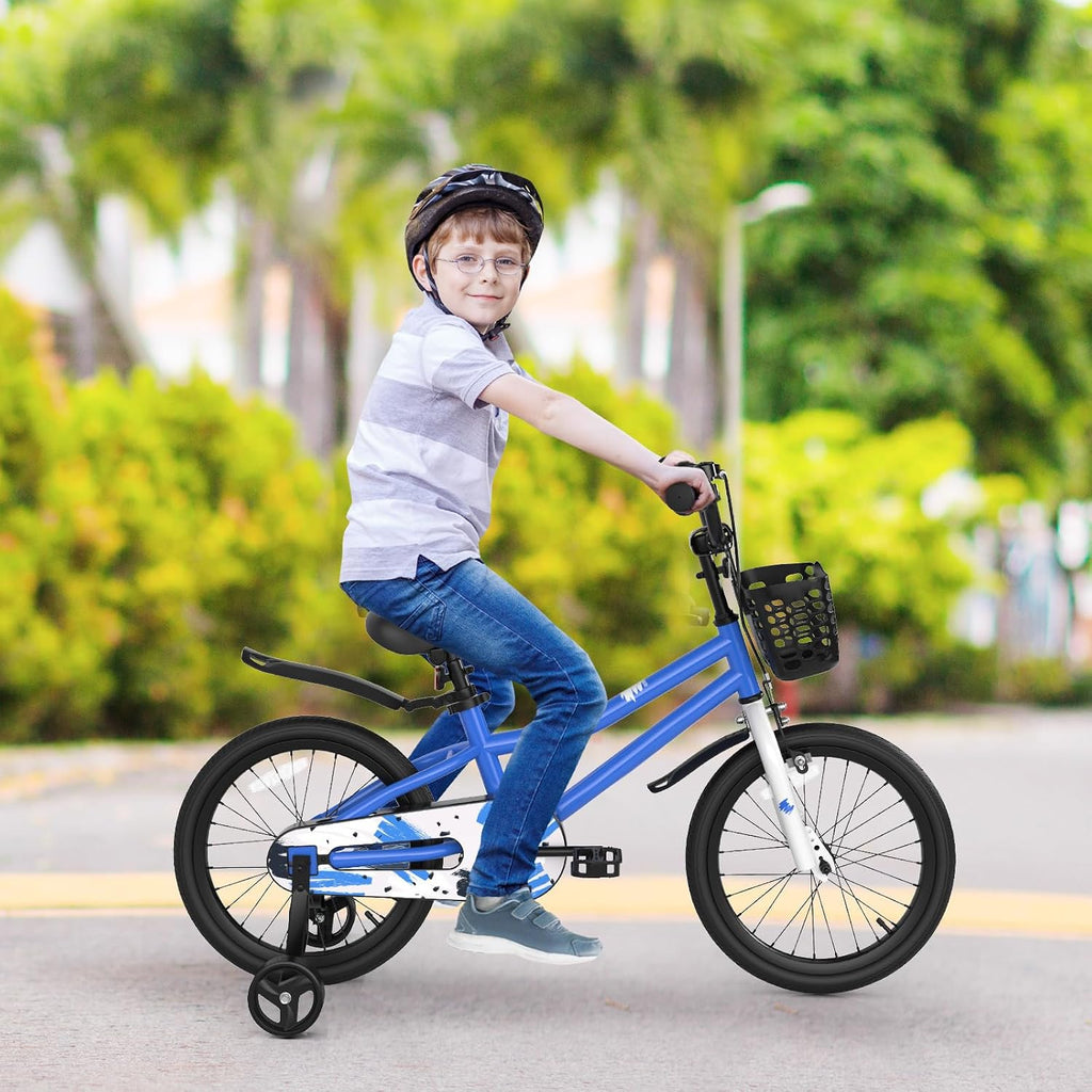 COSTWAY Kids Bike, 12 14 16 18 20 Inch Toddler Bike for Boys & Girls Aged 3-8 Years Old, Kids Bicycle w/Removable Training Wheels, Handbrake & Coaster Brake, Basket, Bell