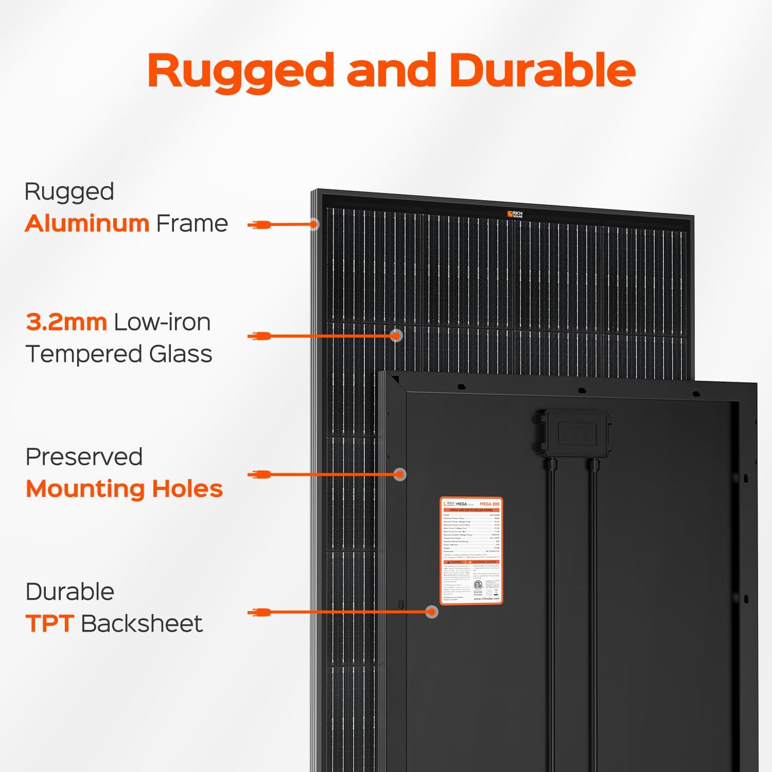 RICH SOLAR 200 Watt Black 12 Volt Moncrystalline Solar Panel High Efficiency Solar Module for RV Trailer Camper Marine Off Grid