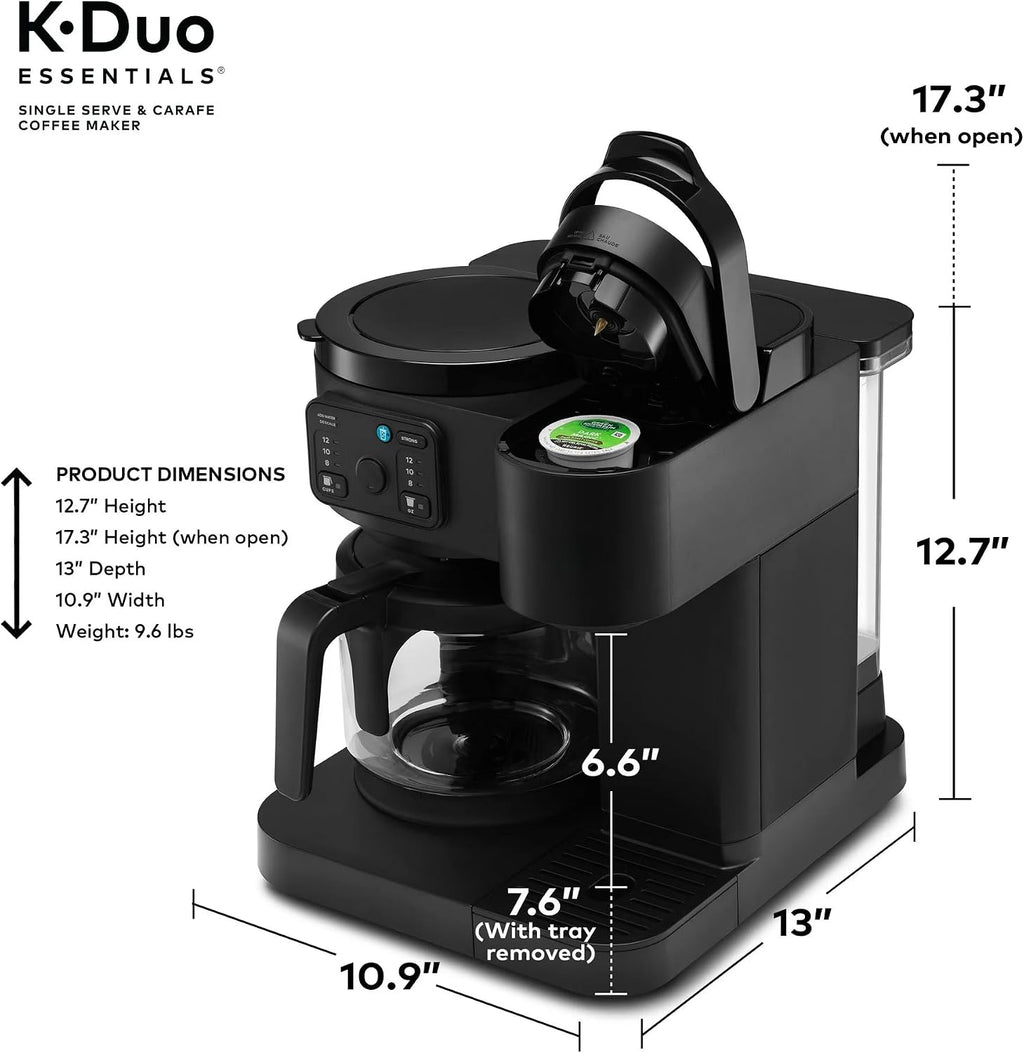 Hot & Iced Single-Serve Kcup Pod Coffee Maker with 12-Cup Carafe, 72oz Water Reservoir, Brew Over Ice, Strong Brew, Multiple Sizes, Programmable, Compact Coffee Machine for Home & Office (Black)