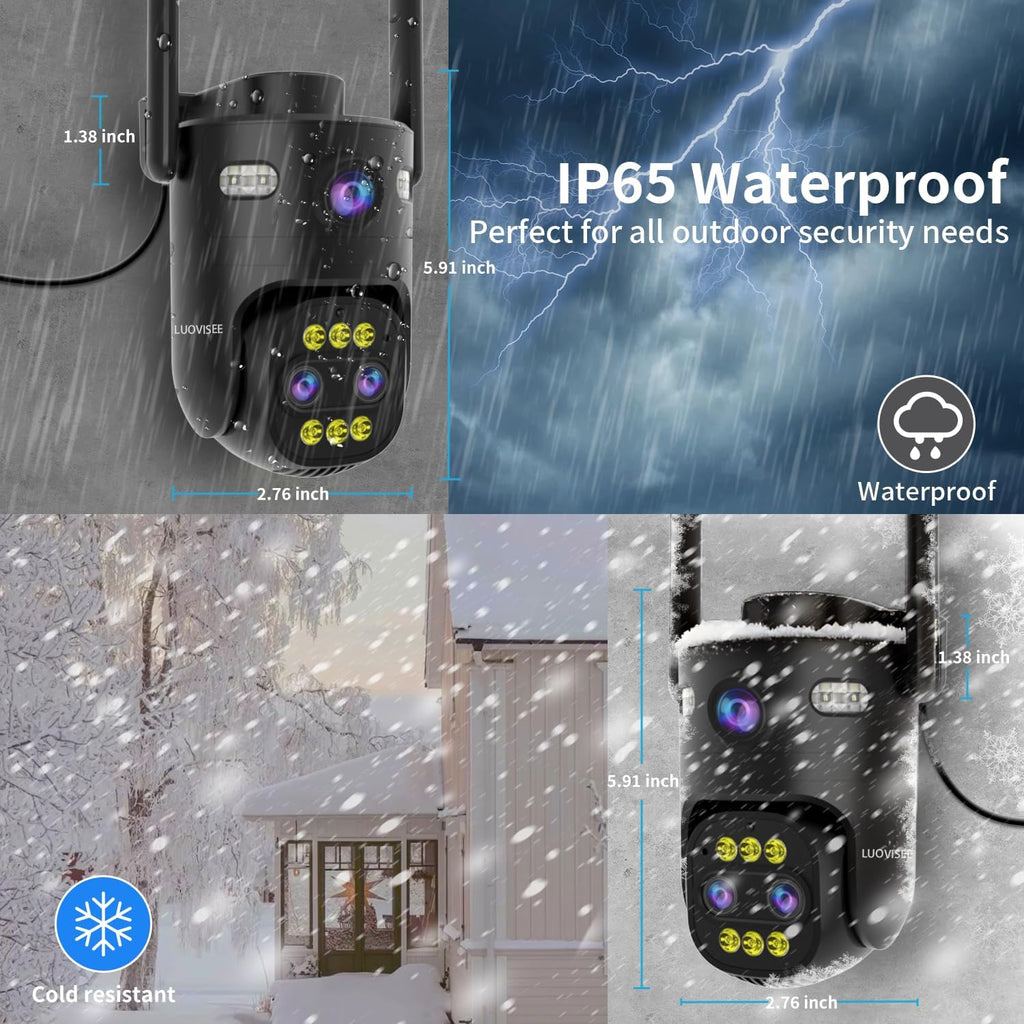 Luovisee 4 Pack Wired Home Camera Outdoor/Indoor with 2K Color Night Vision,AI Human Auto Zoom and Tracking,Pan-Tilt 360° View,Two-Way Audio,Triple-Lens 2.4G/5G WiFi,24/7 Recording,Waterproof