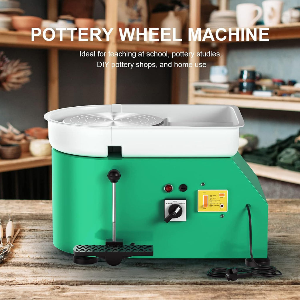 Pottery Wheel Pottery Forming Machine 25CM 350W Electric Pottery Wheel with Detachable Basin Foot Pedal DIY Clay Tool Ceramic Machine Work Clay Art Craft (Green)1