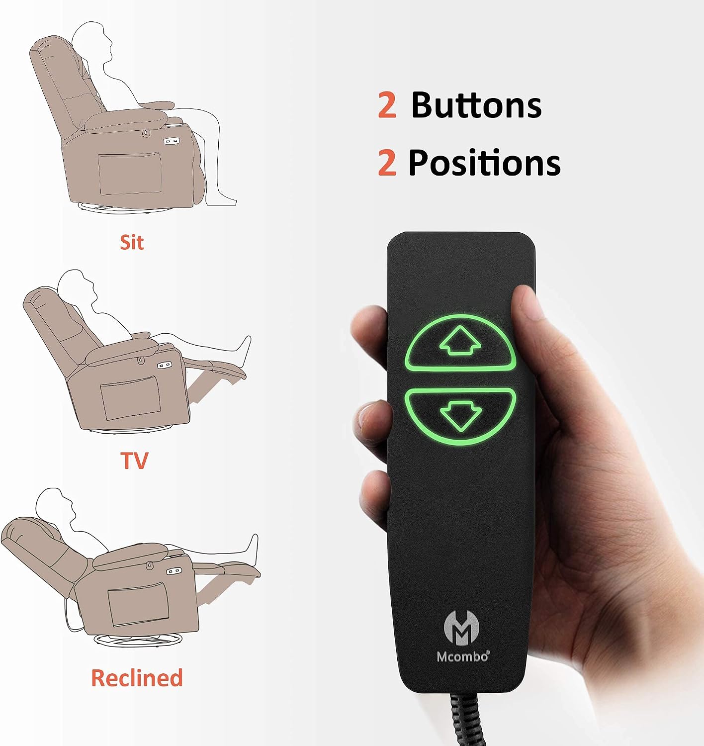 MCombo Electric Power Swivel Glider Rocker Recliner Chair with Cup Holders for Nursery, Hand Remote Control, USB Ports, 2 Side & Front Pockets, Plush Fabric 7797 (Brown)