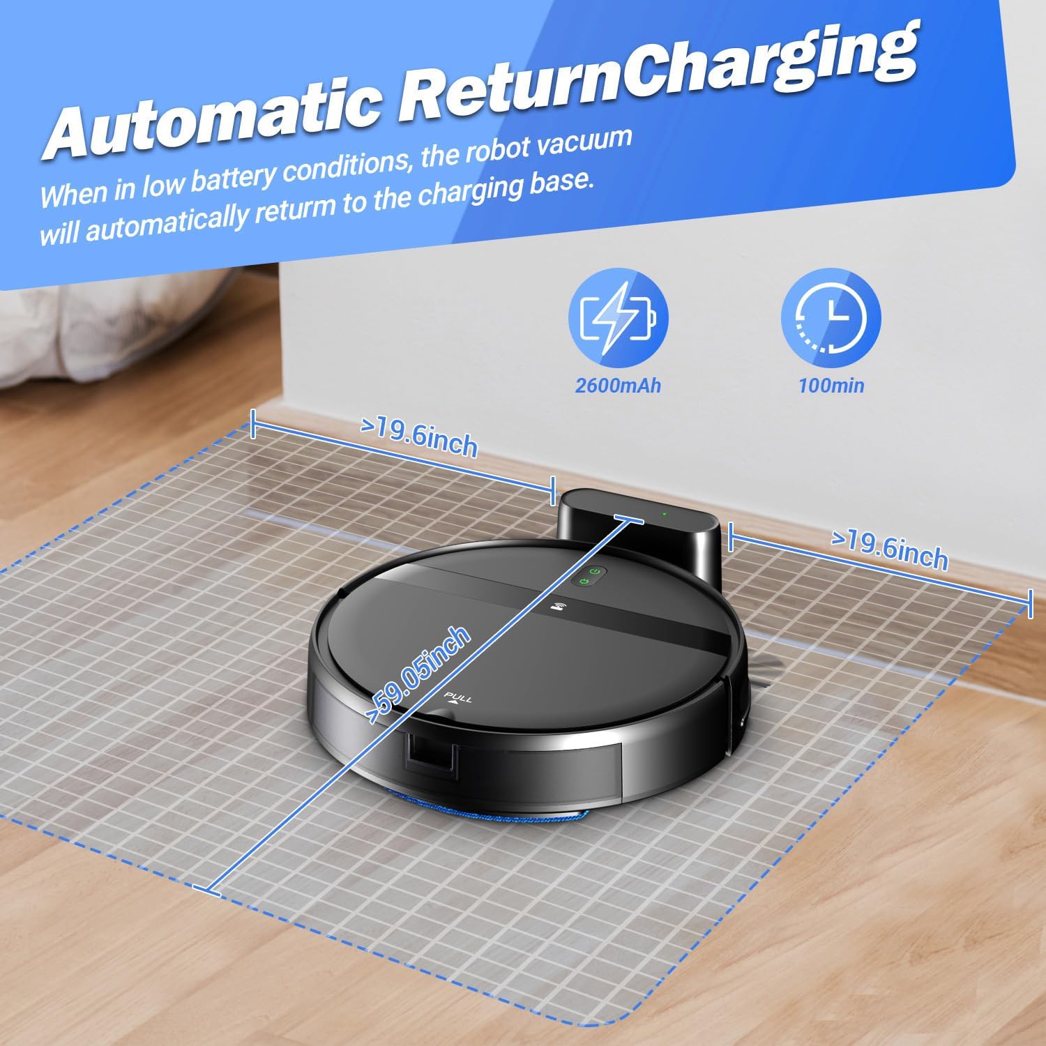 Kilgone Robotic Vacuum Cleaner 200mL Dustbin 230mL Tank for Hard Floors