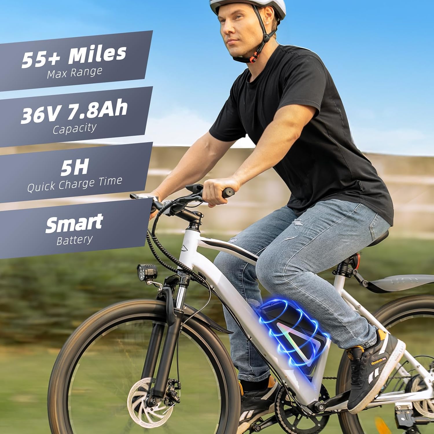 Electric Bike, 1500W/1000W/750W Peak Motor, 80/70/55 Miles Range & 20MPH Speed, 26'' Tires, APP Control E Bike, Shock Absorber, Adjustable Seat, Commuting Electric Bike for Adults