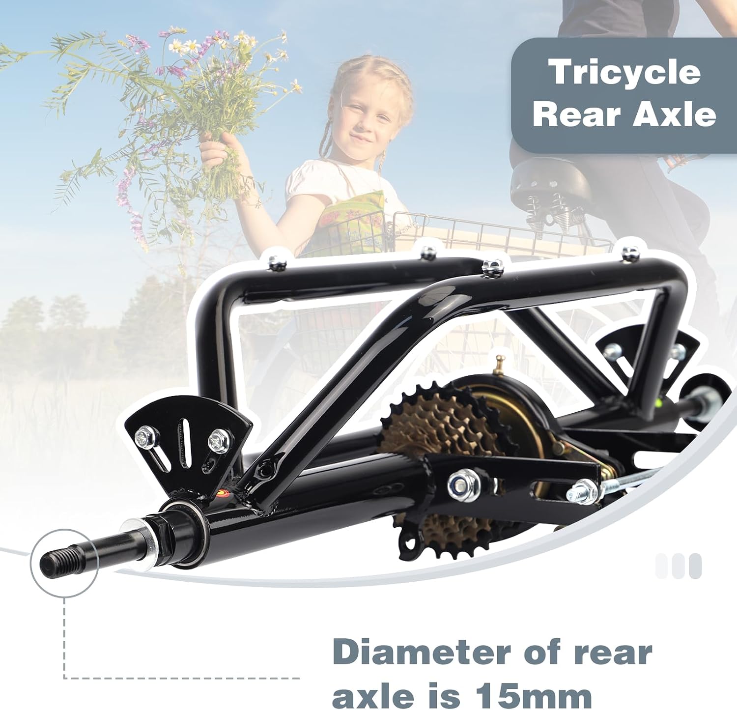 WEEROCK 20' 24' 26' Tricycle Rear Axle Tricycle Conversion Kit Single Speed/ 7 Speeds for 20 24 26 Inch Adult Tricycle, Trike, 3 Wheel Bikes，Black