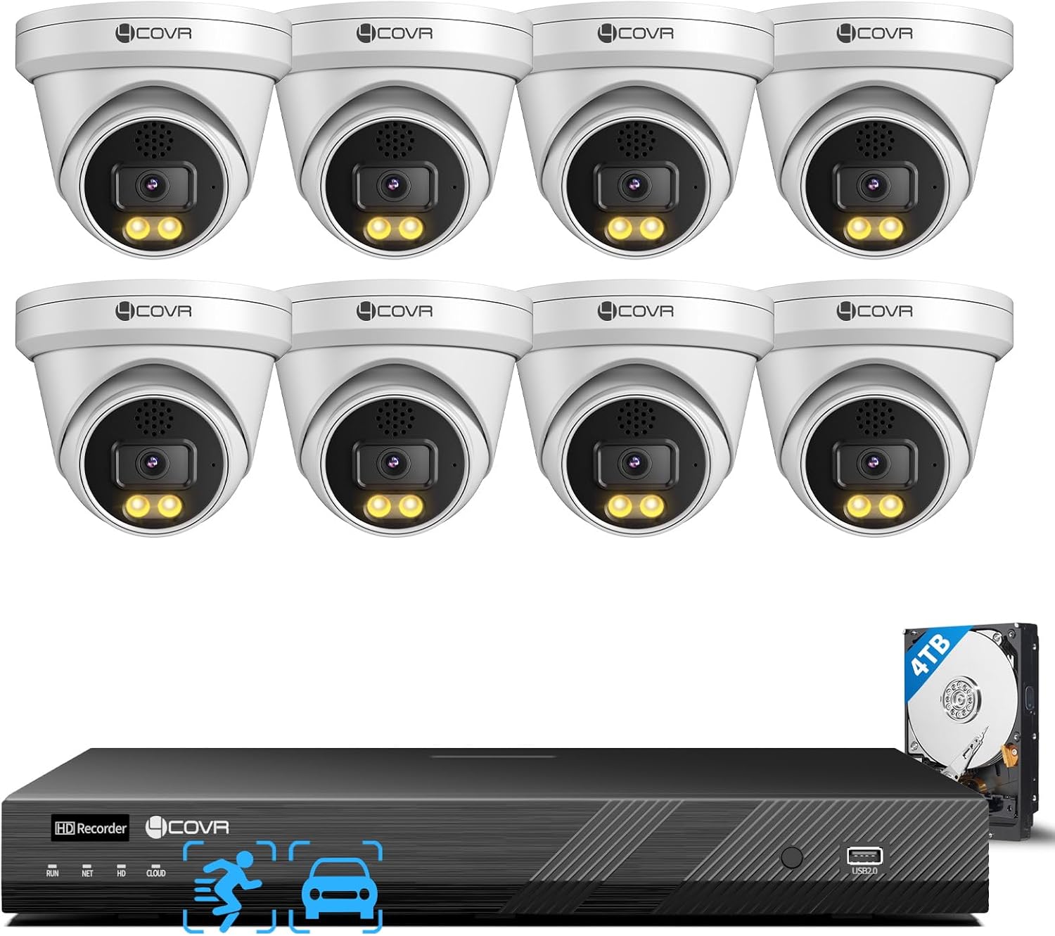 4COVR 12MP Security Camera System 16 Channel PoE for Business, 8X 12MP Wired IP Cameras IP67, 2-Way Audio Talk, Person Vehicle Detection & Smart Color Night Vision, UltraHD NVR 4TB HDD, LY97KAAM1608