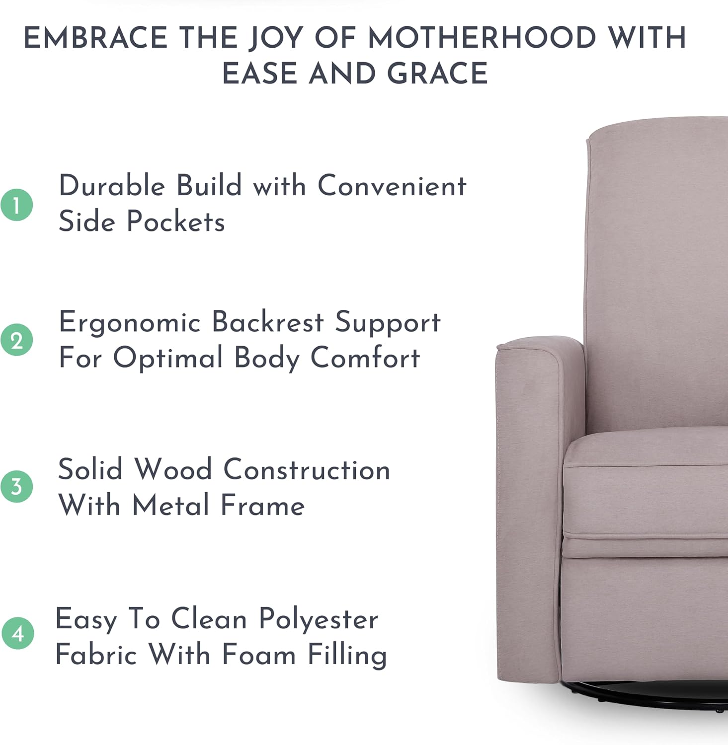 Evolur Raleigh Basic Glider, Recliner and Rocker in Lilac